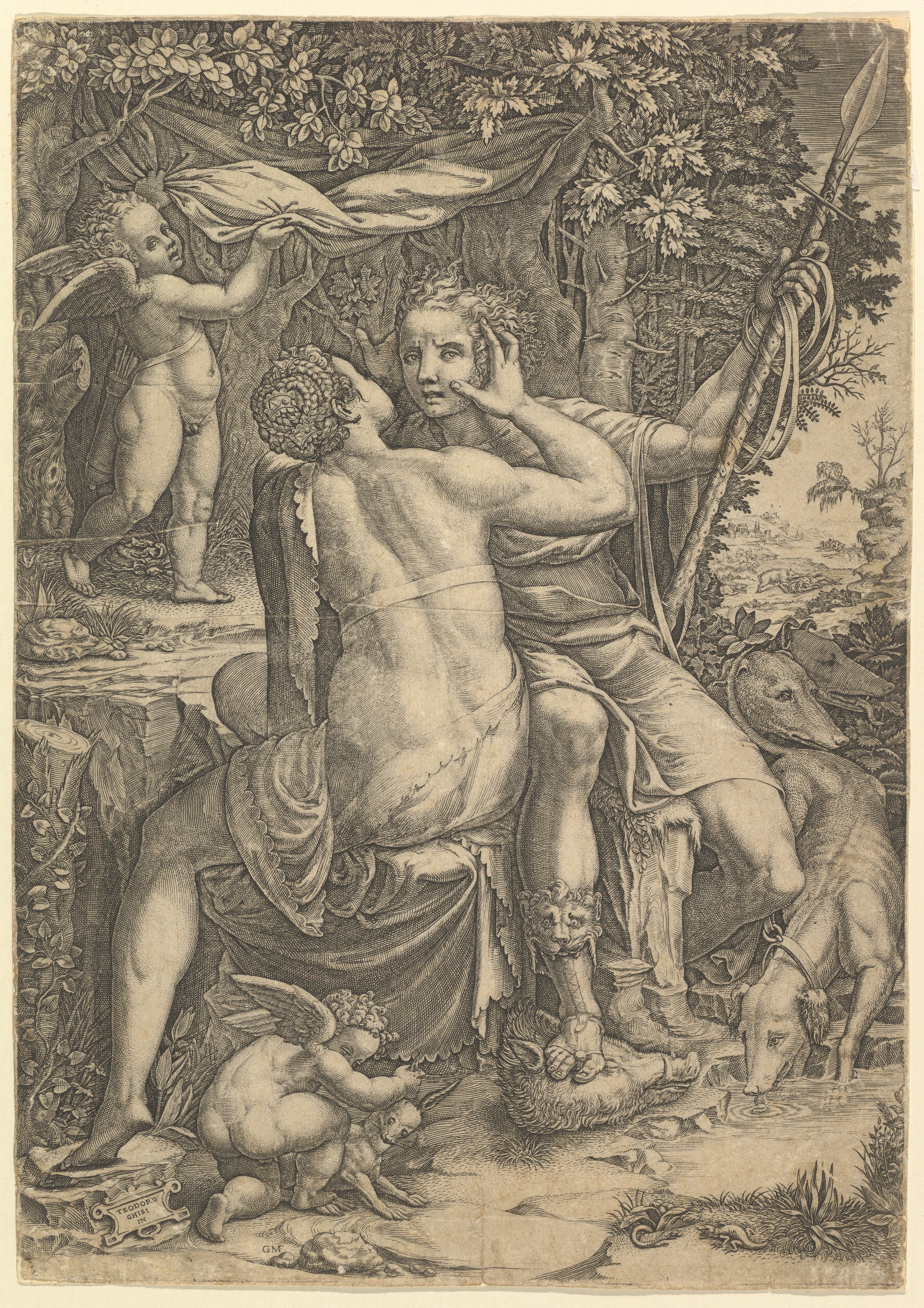 Renaissance Engraving of Venus and Adonis