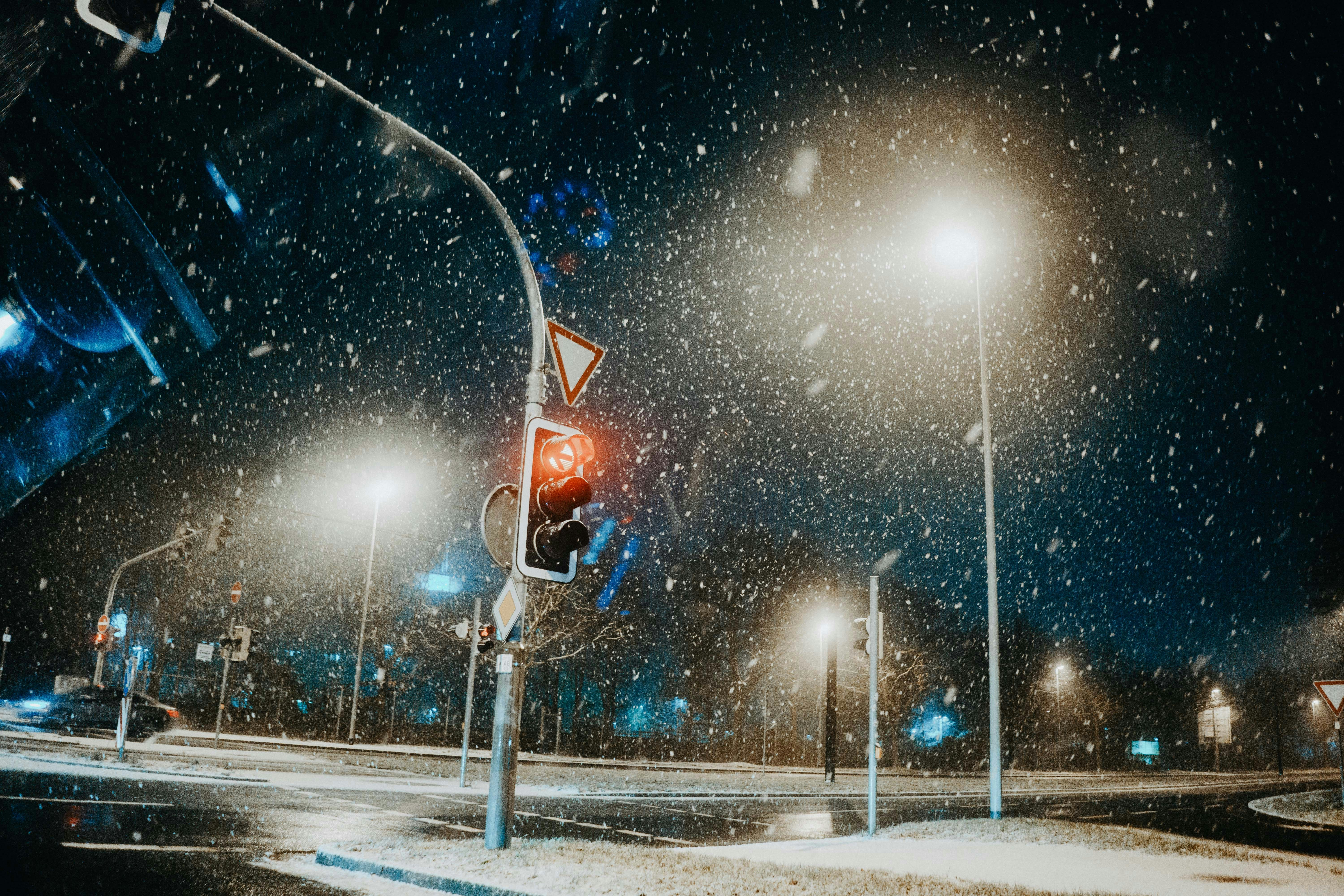 Snowy Night City Intersection