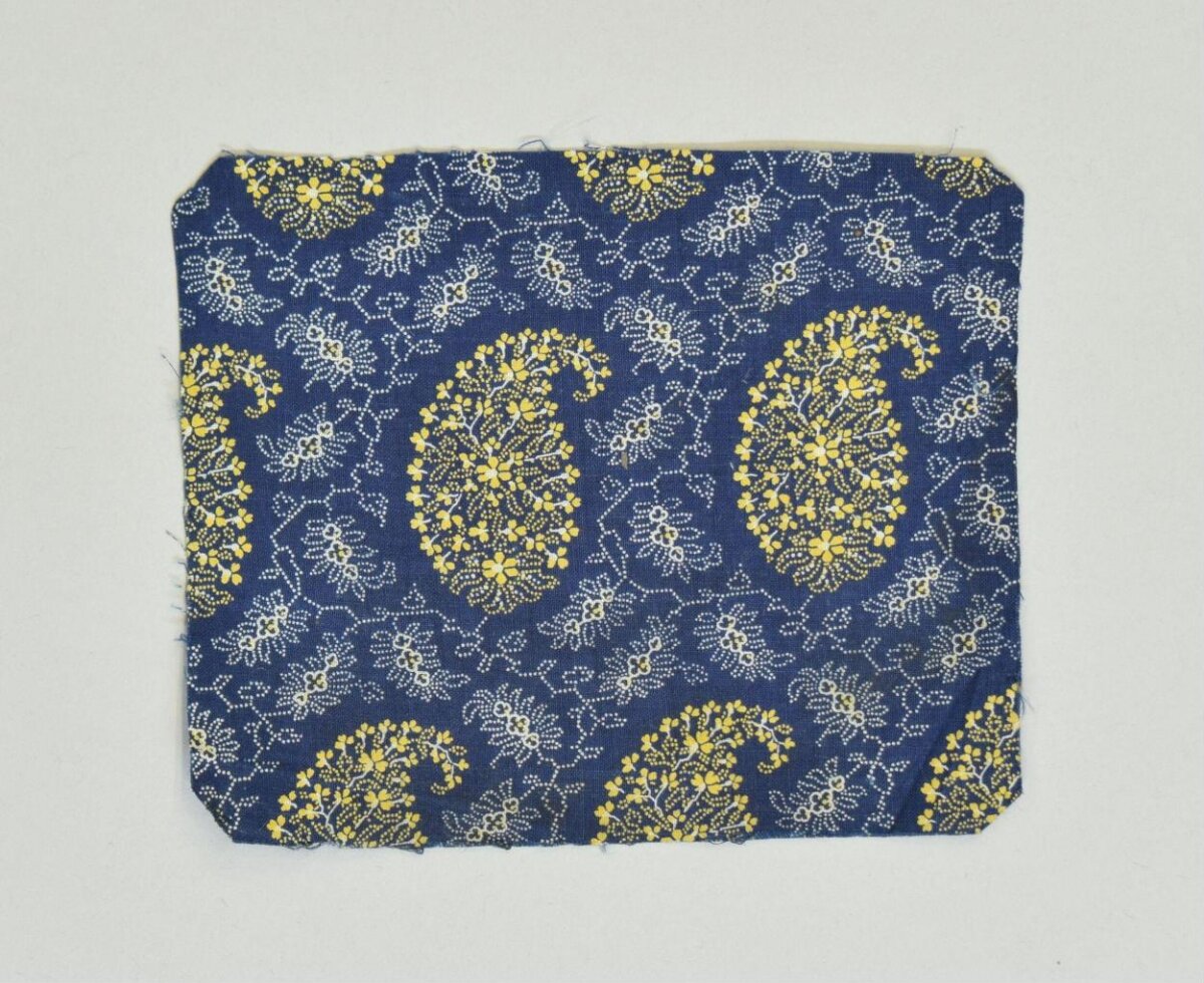 Blue Yellow Paisley Printed Fabric Sample