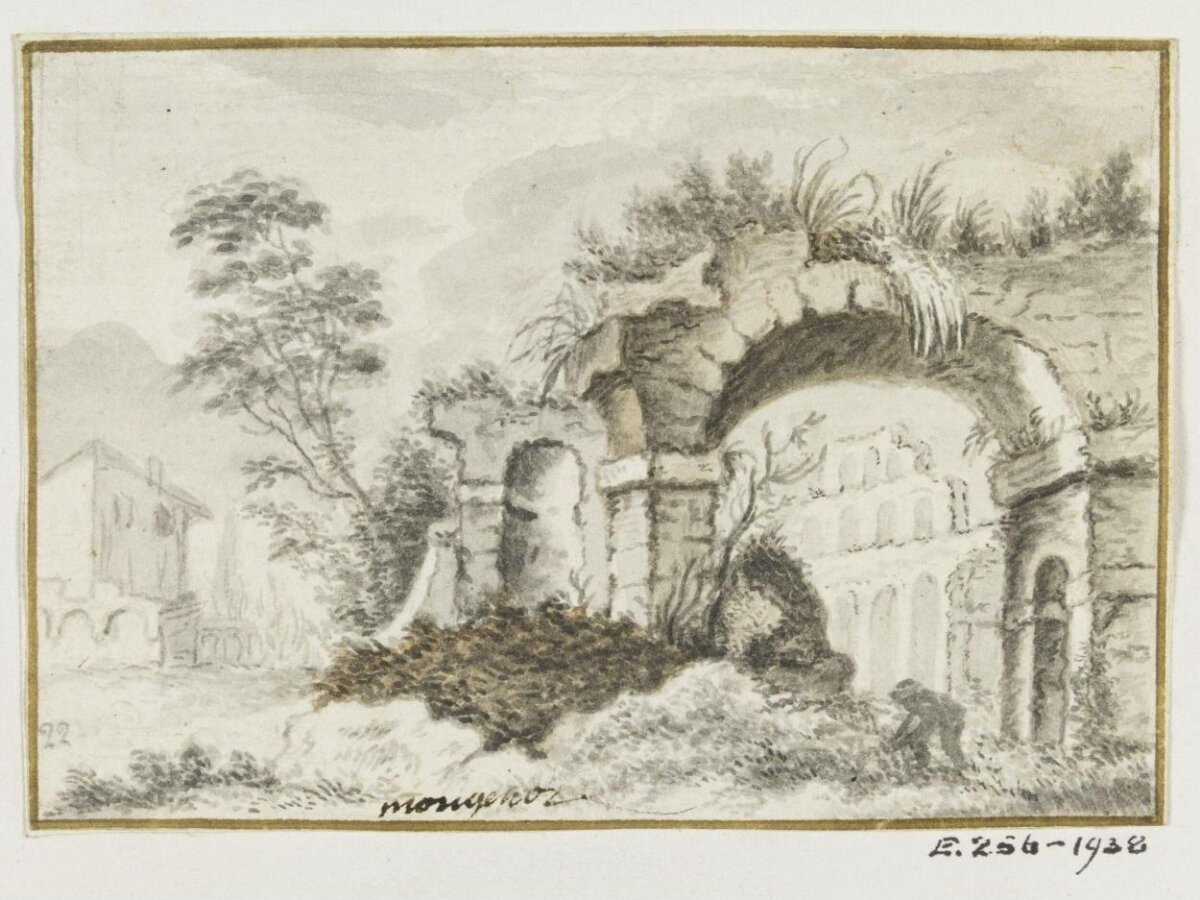 Ancient Ruined Arch Landscape Sketch