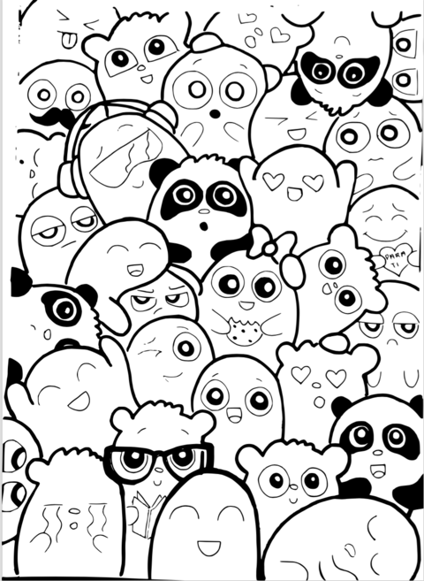 Cute Cartoon Characters Coloring Page
