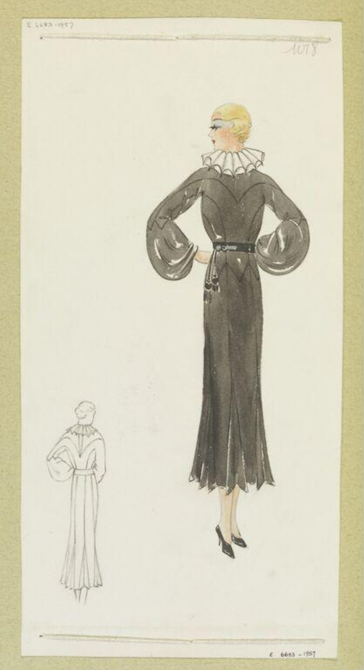 1930s Dark Dress Fashion Sketch