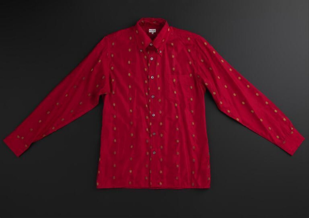 Red Patterned Long Sleeve Button Shirt