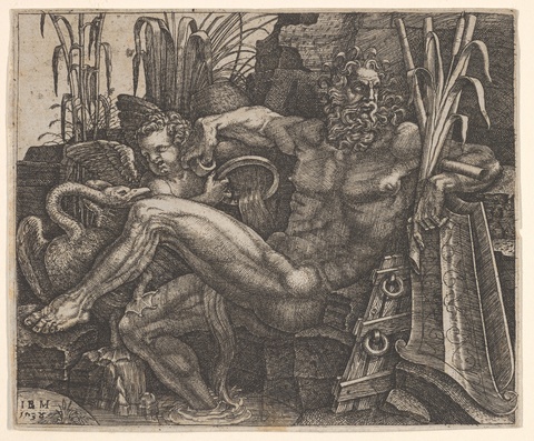 Reclining River God Antique Etching