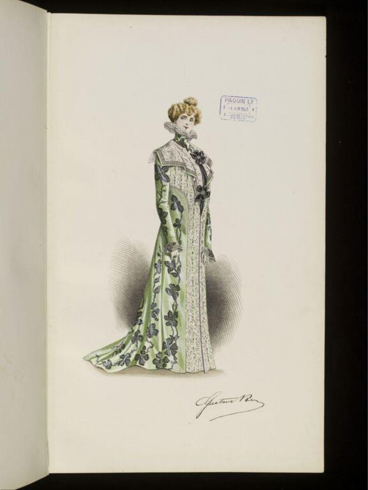Edwardian Green Gown Fashion Sketch