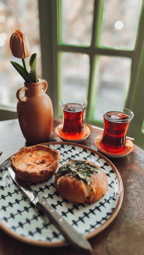 Turkish Tea with Savory Baked Dishes