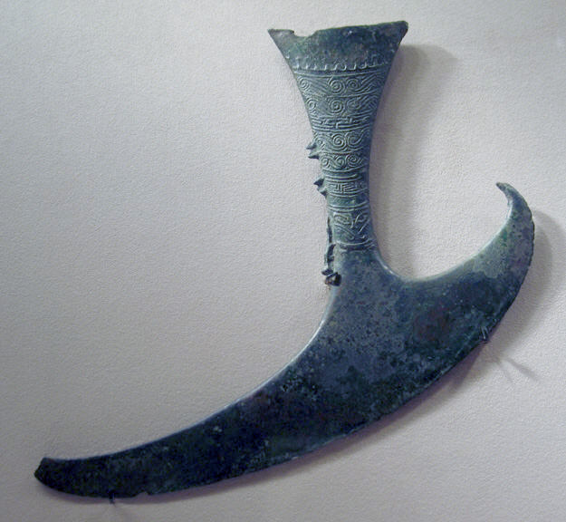 Ancient Decorated Bronze Curved Axe
