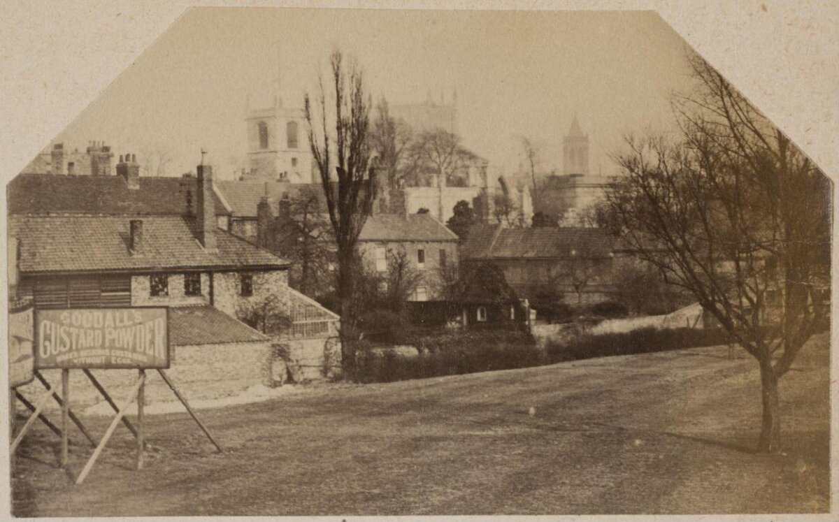 Vintage Town View With Old Advertisement