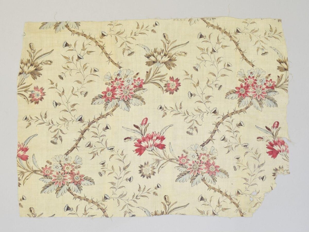 Vintage Floral Printed Fabric Fragment
