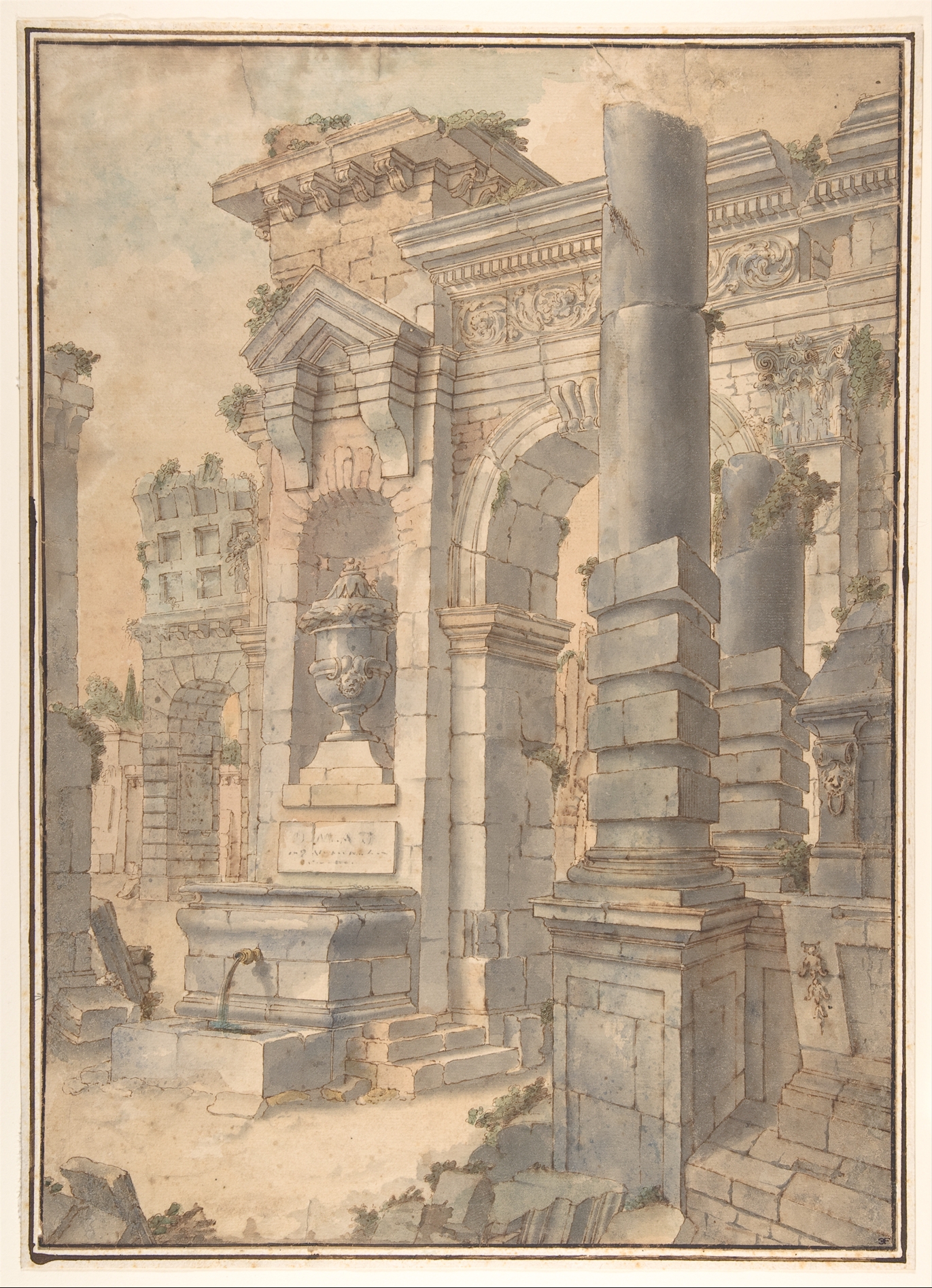 Watercolor Painting of Roman Ruins