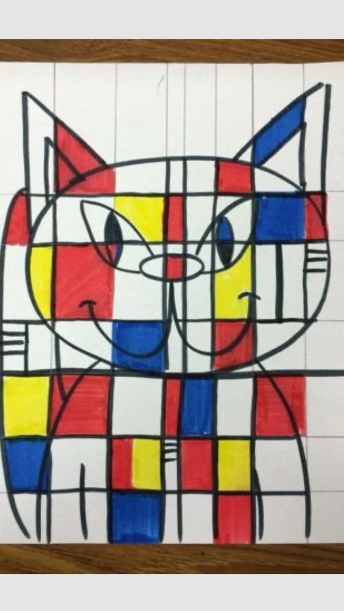 Mondrian Style Geometric Cat Drawing