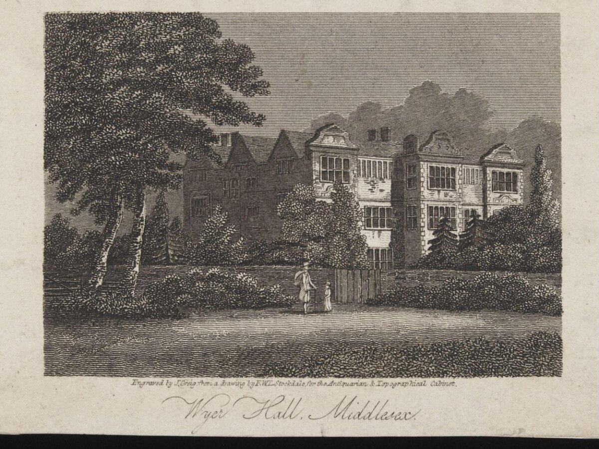 Antique Engraving of Wyer Hall, Middlesex