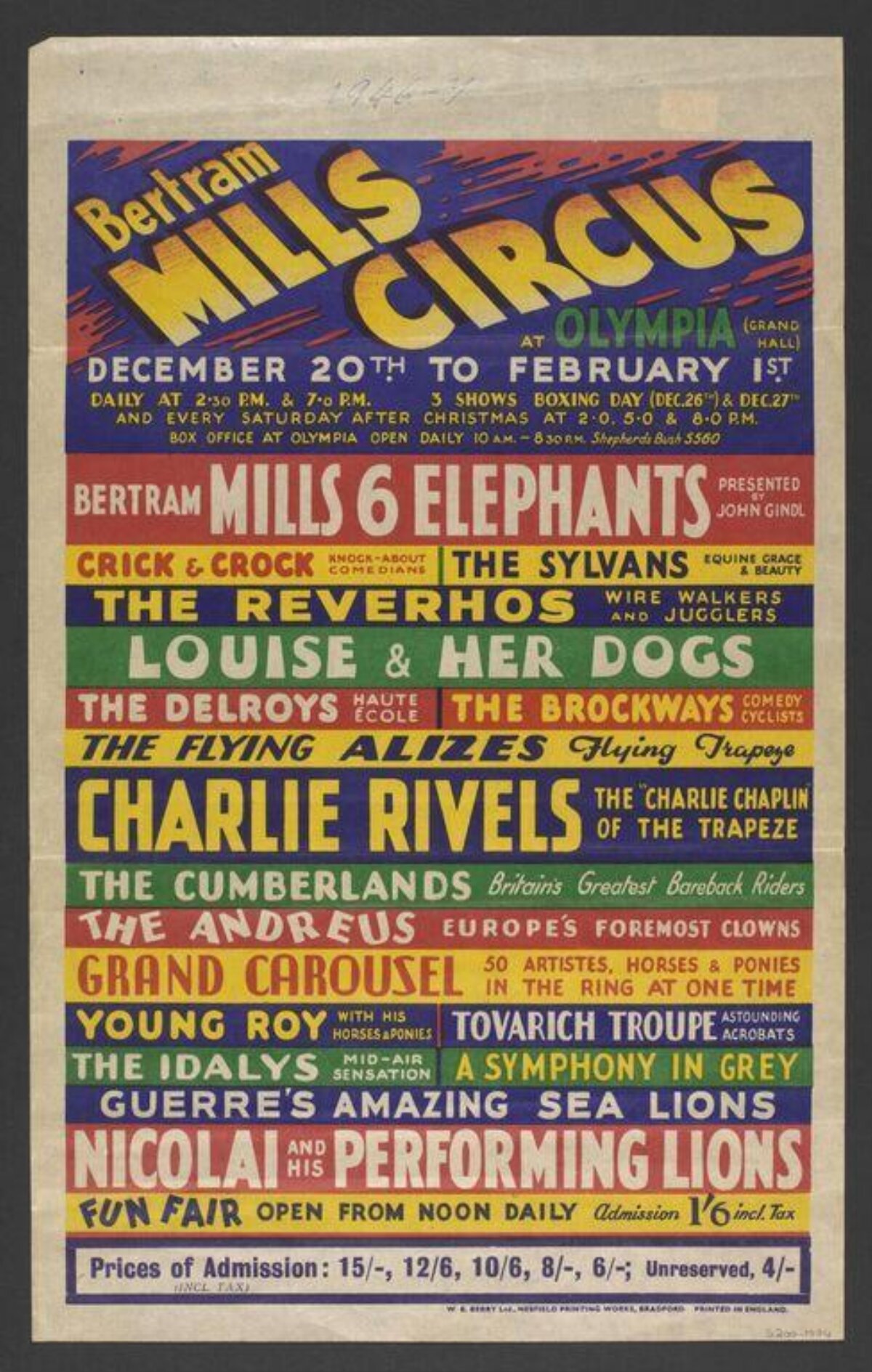 Vintage Bertram Mills Circus Poster