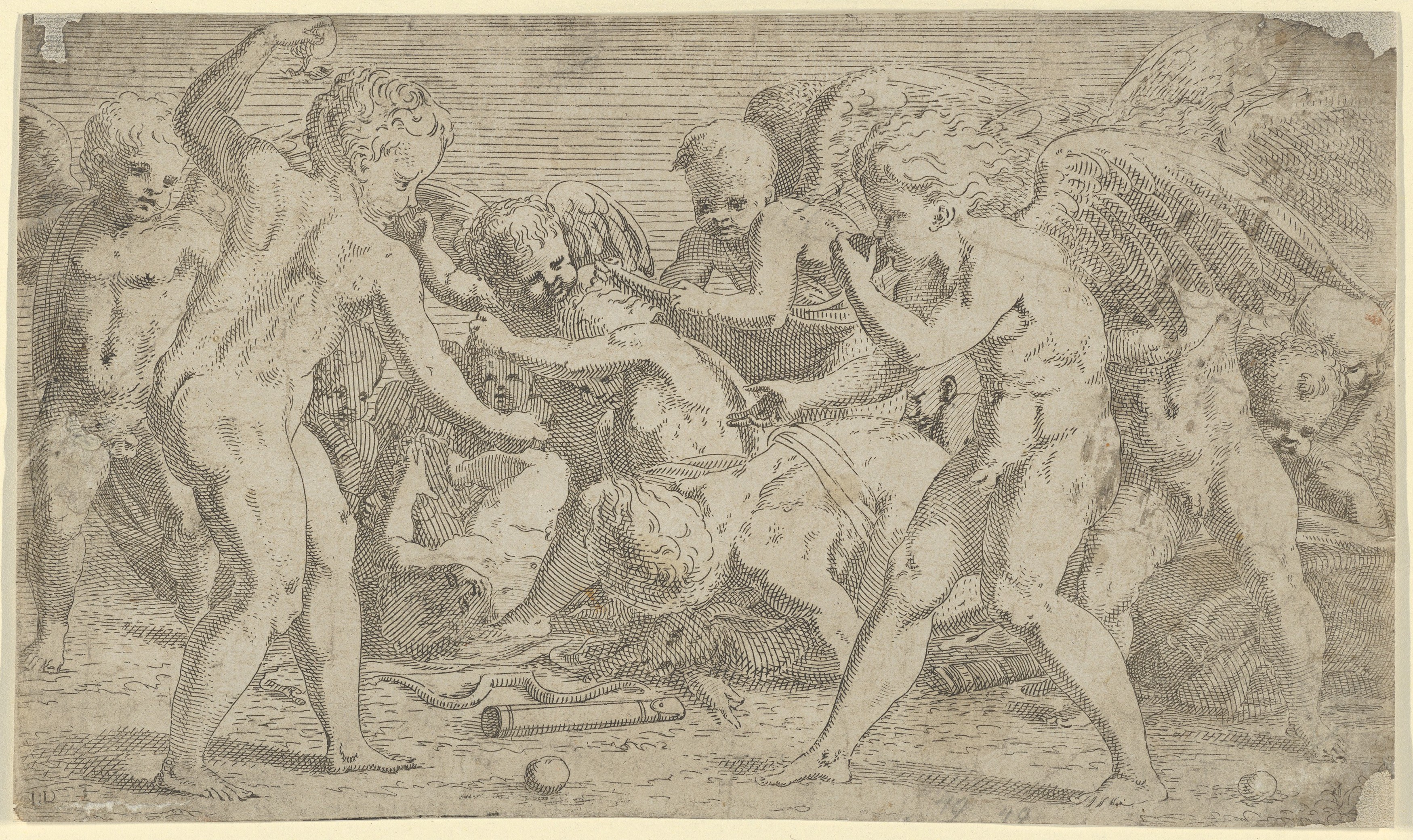 Engraving of Playing Cherubs
