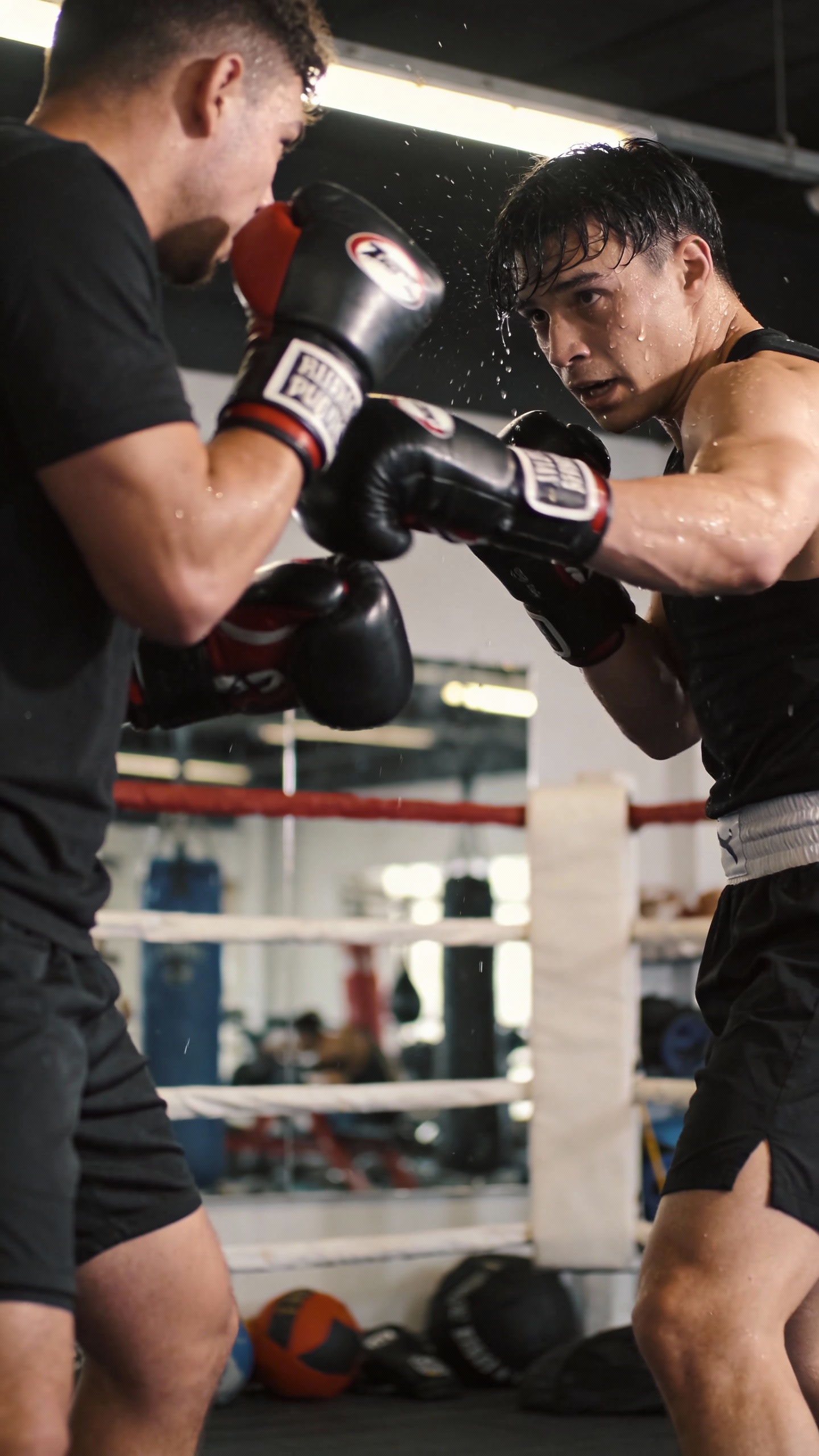 Two Boxers Sparring in Boxing Ring