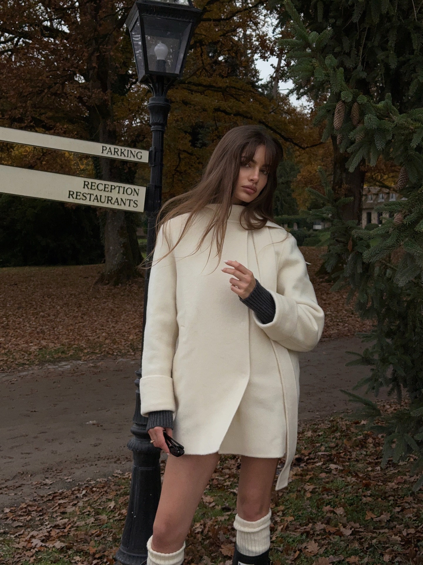 Stylish Woman Posing in Autumn Park