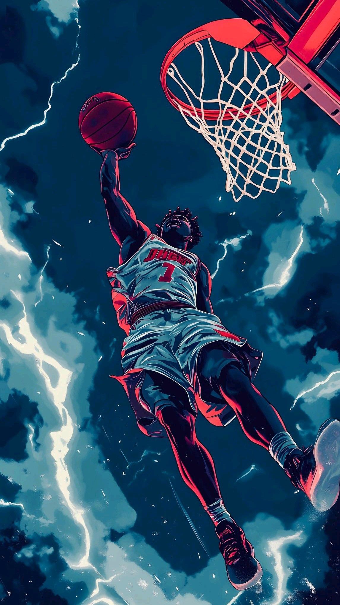 Basketball Player Dunking Under Stormy Sky