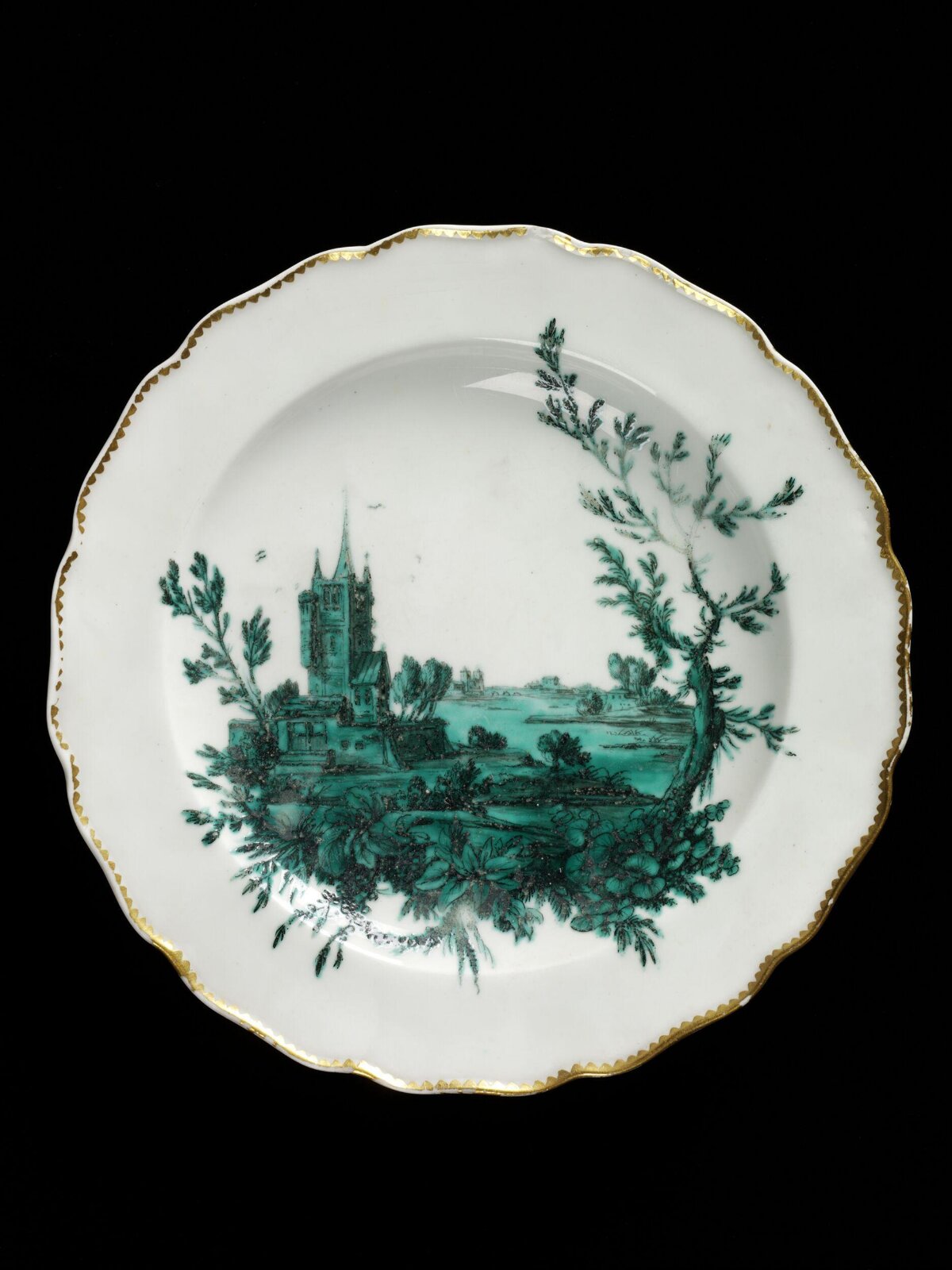 Green Painted Landscape Decorative Plate