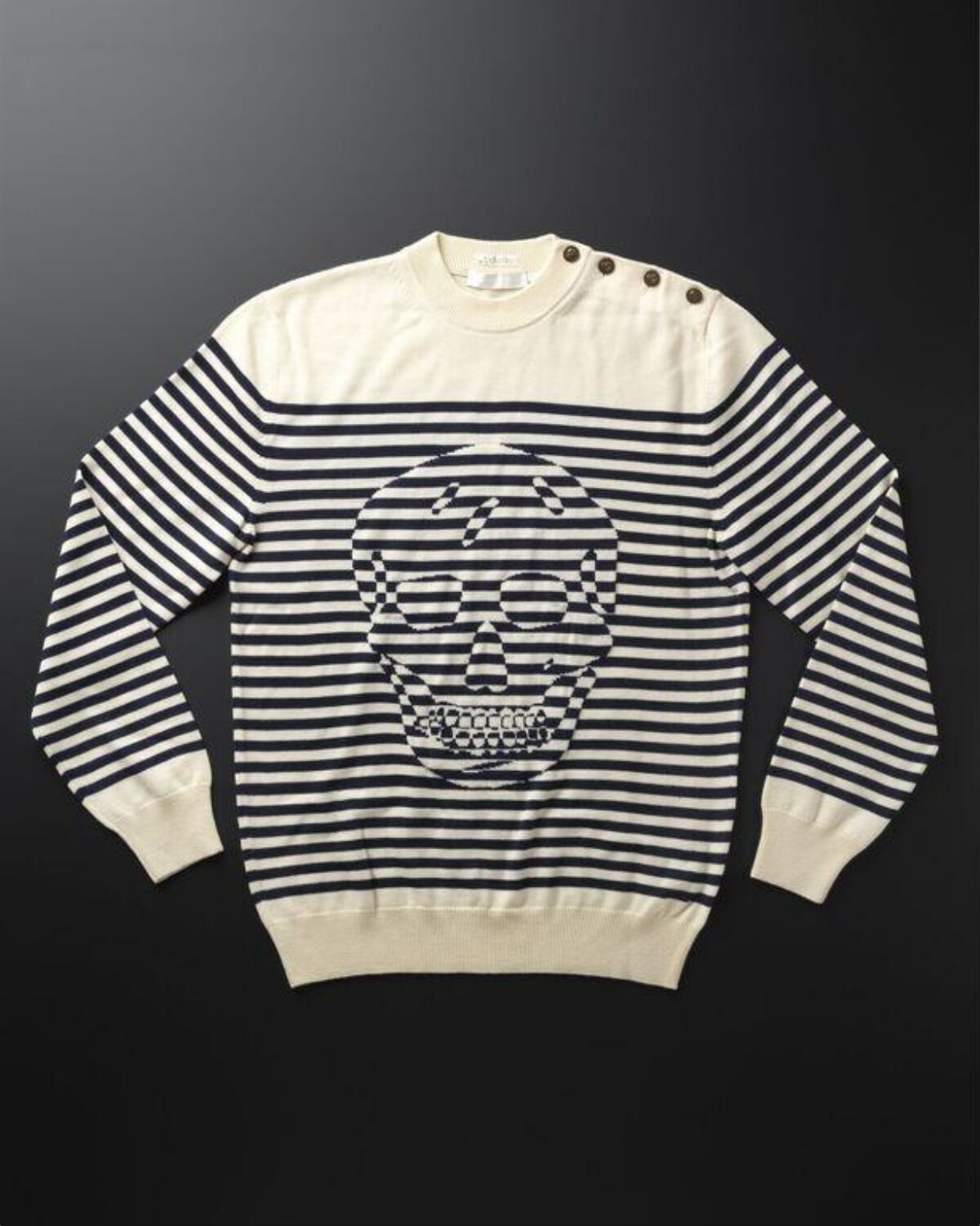 Skull Pattern Striped Crewneck Sweater