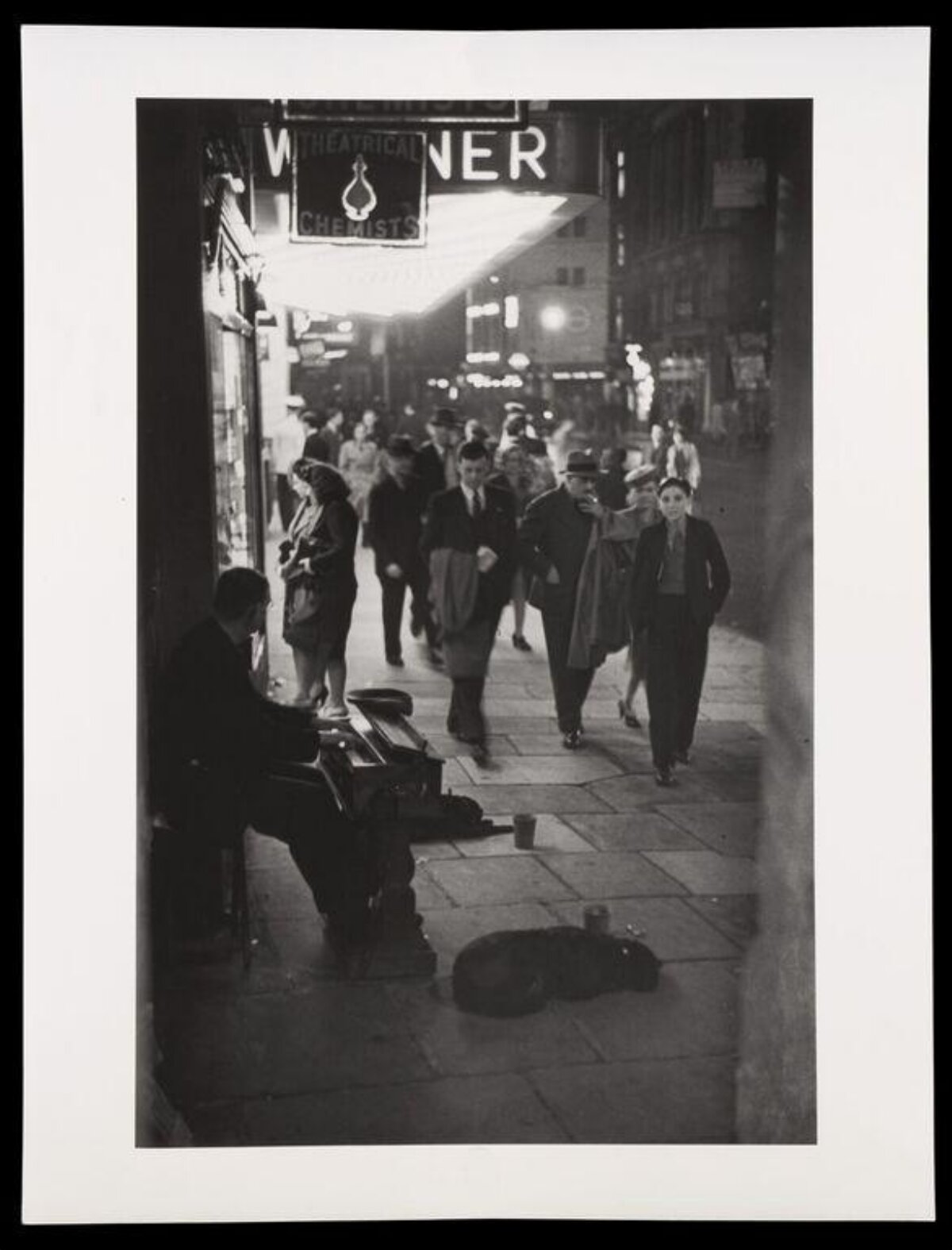 Vintage Night Street Busker Scene