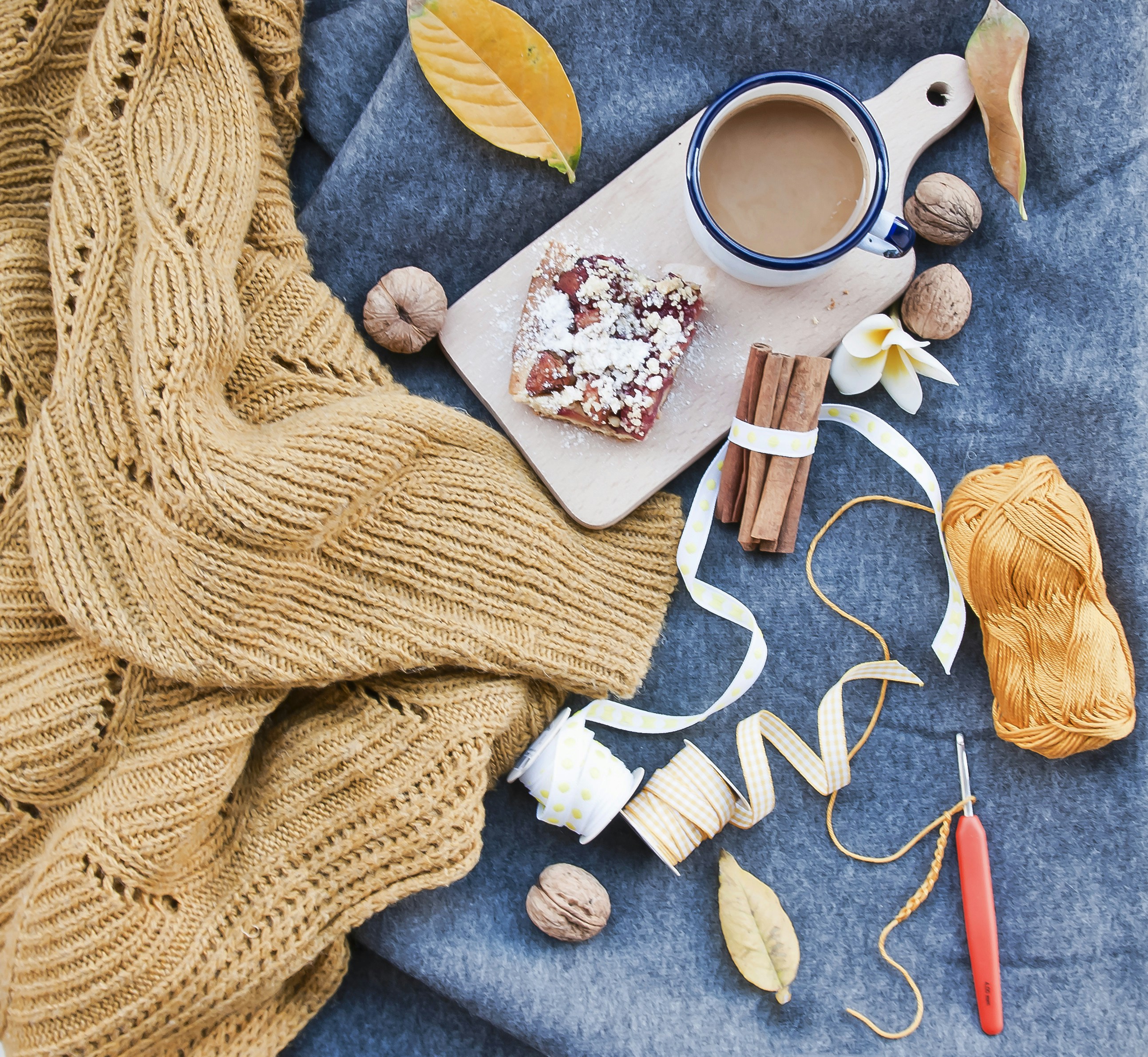 Cozy Autumn Knitting Flat Lay