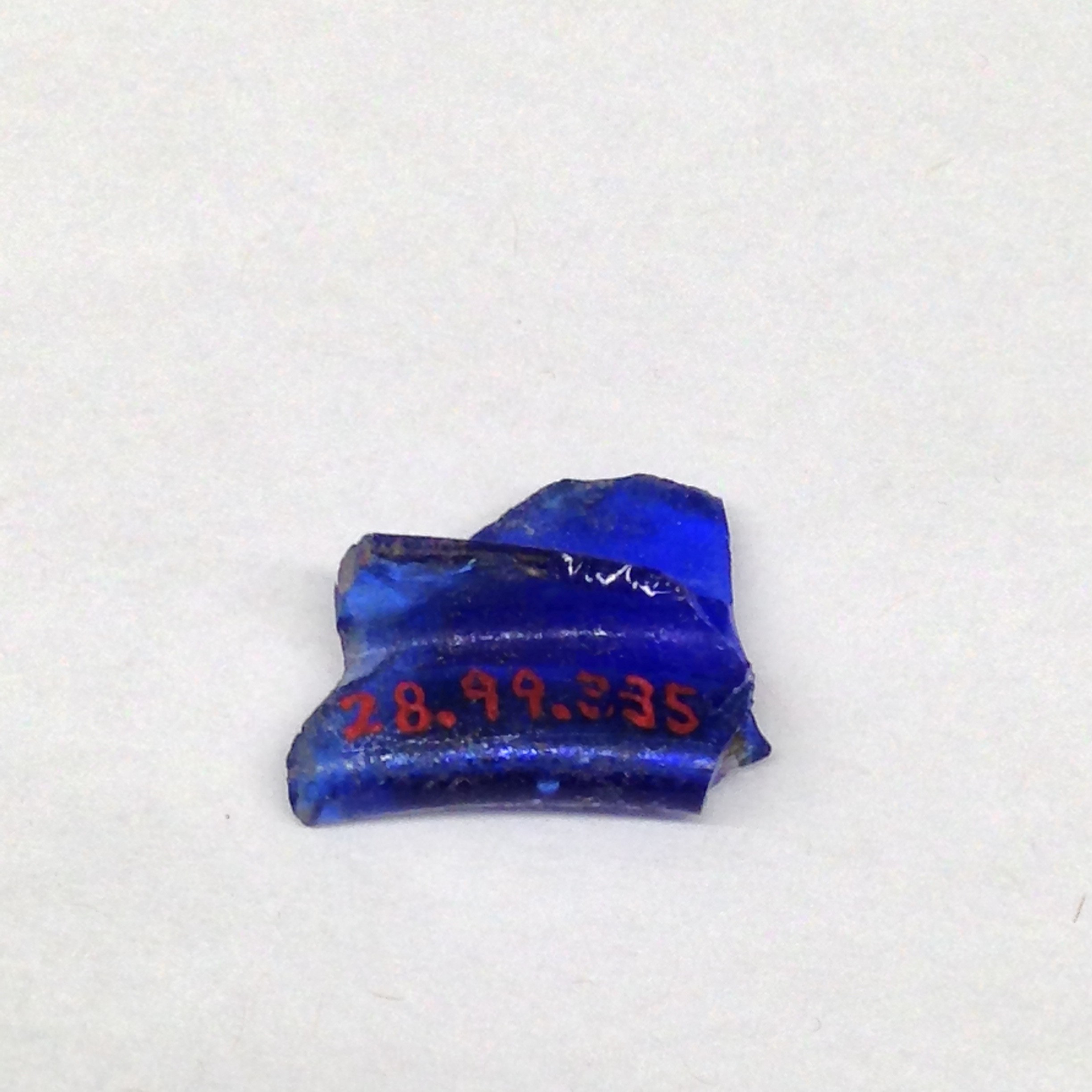 Museum Cataloged Blue Glass Fragment