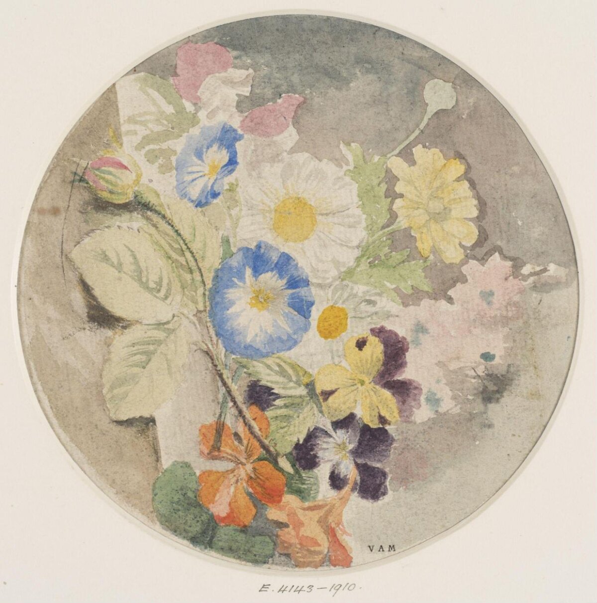 Circular Mixed Flowers Watercolor