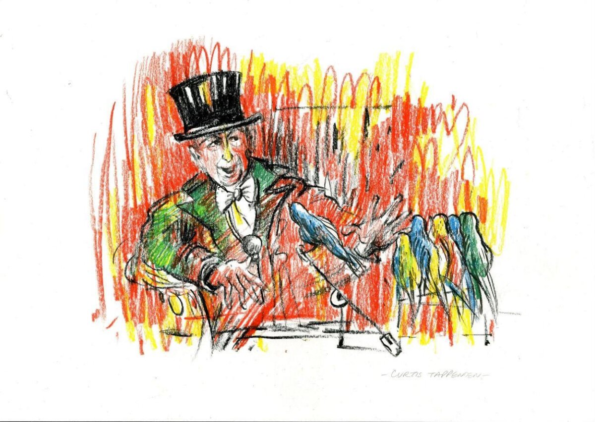 Magician Performing With Colorful Birds