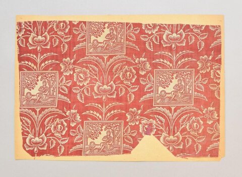 Red Figurative Patterned Antique Textile Fragment