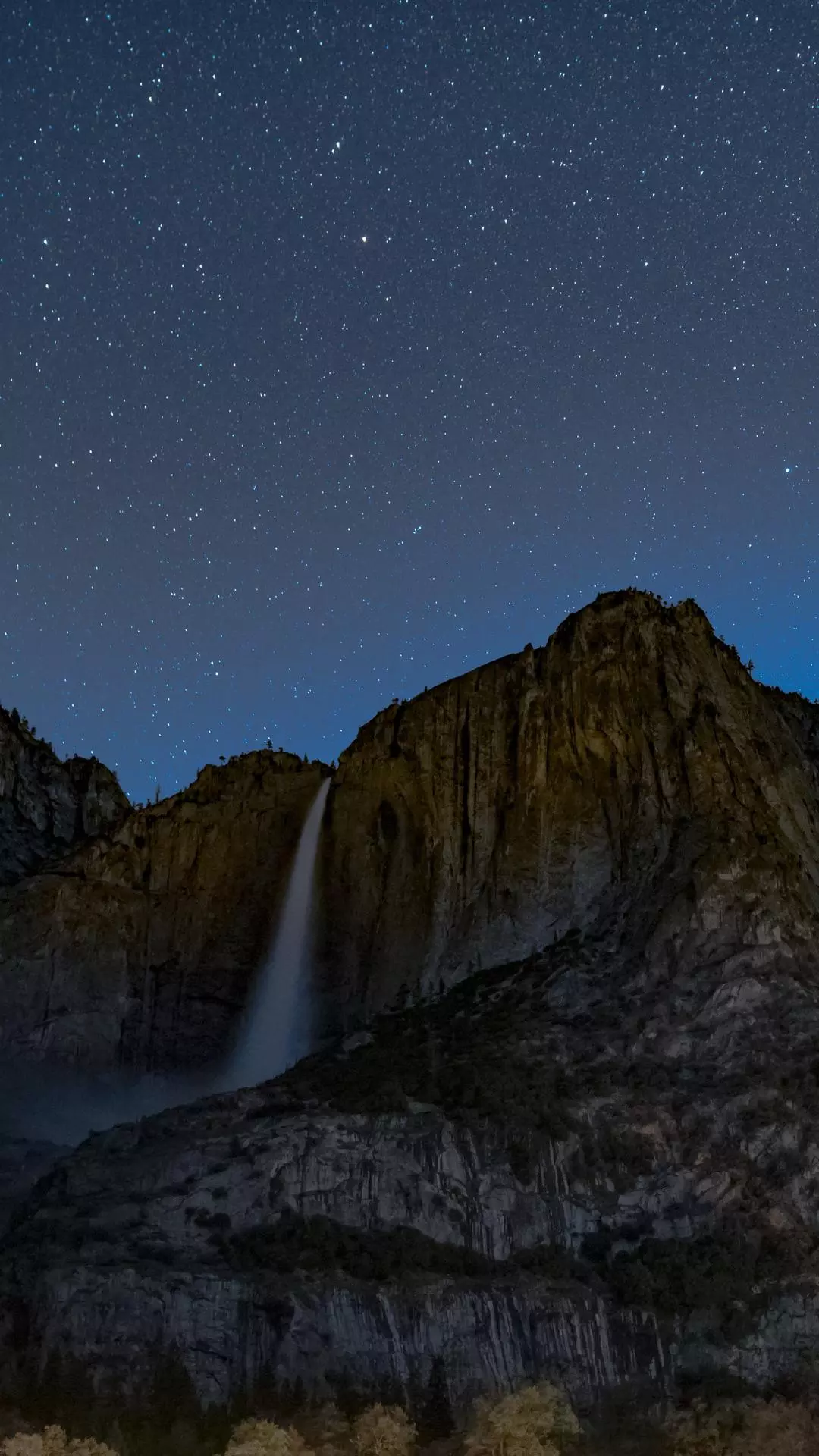 Starry Night Over Mountain Waterfall