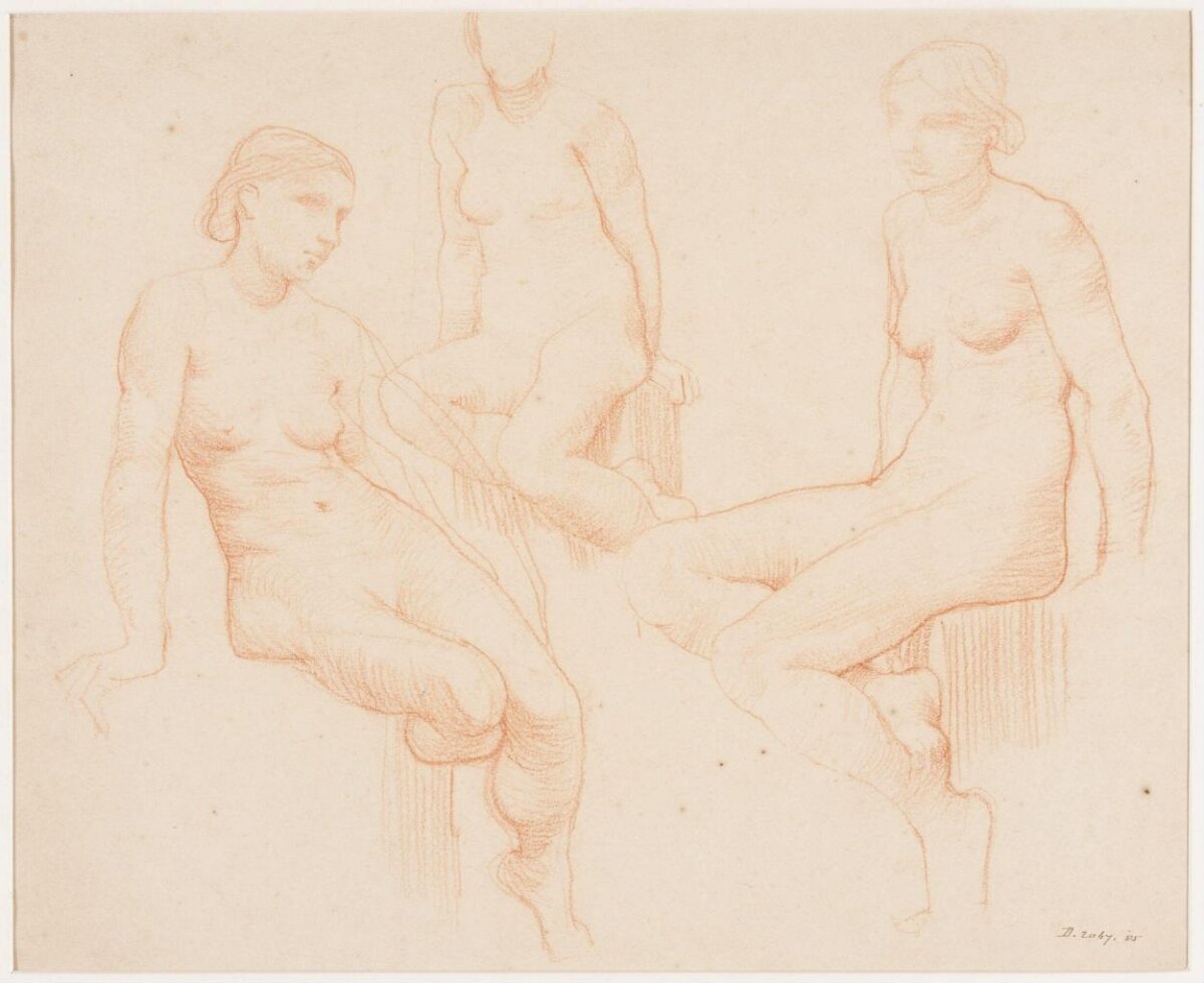 Three Seated Female Nudes Sketch