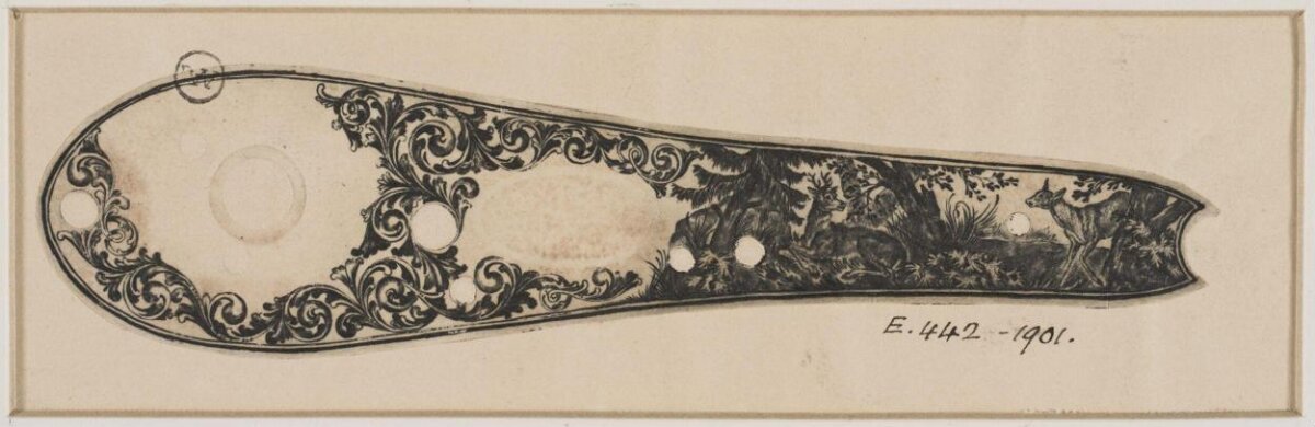 Gunstock Design Drawing With Deer Scene