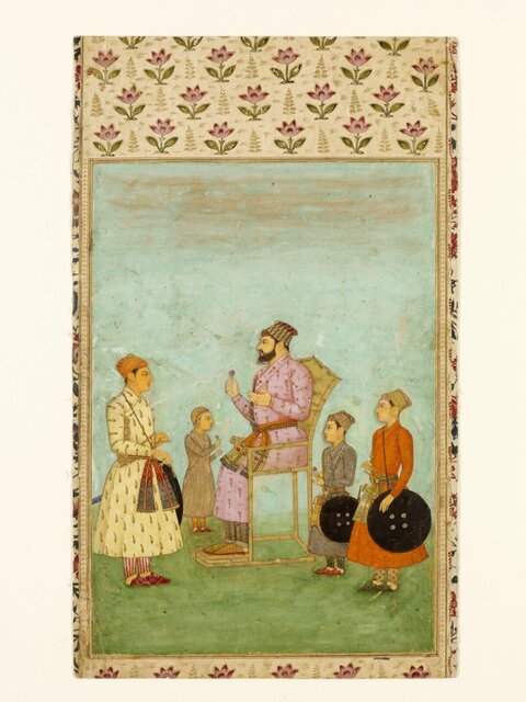 Mughal Miniature Painting of Noble and Attendants