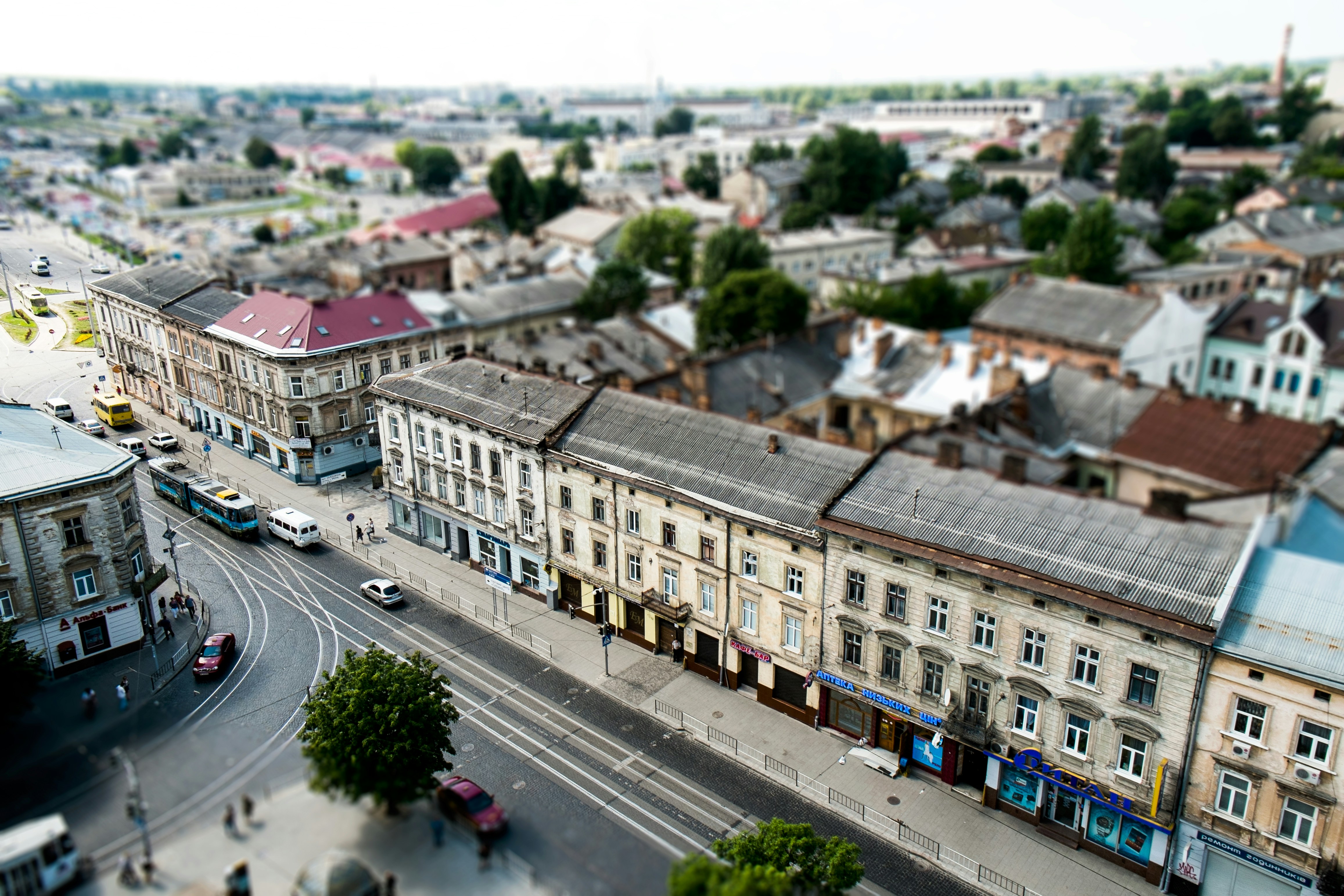 Aerial View of European City Intersection