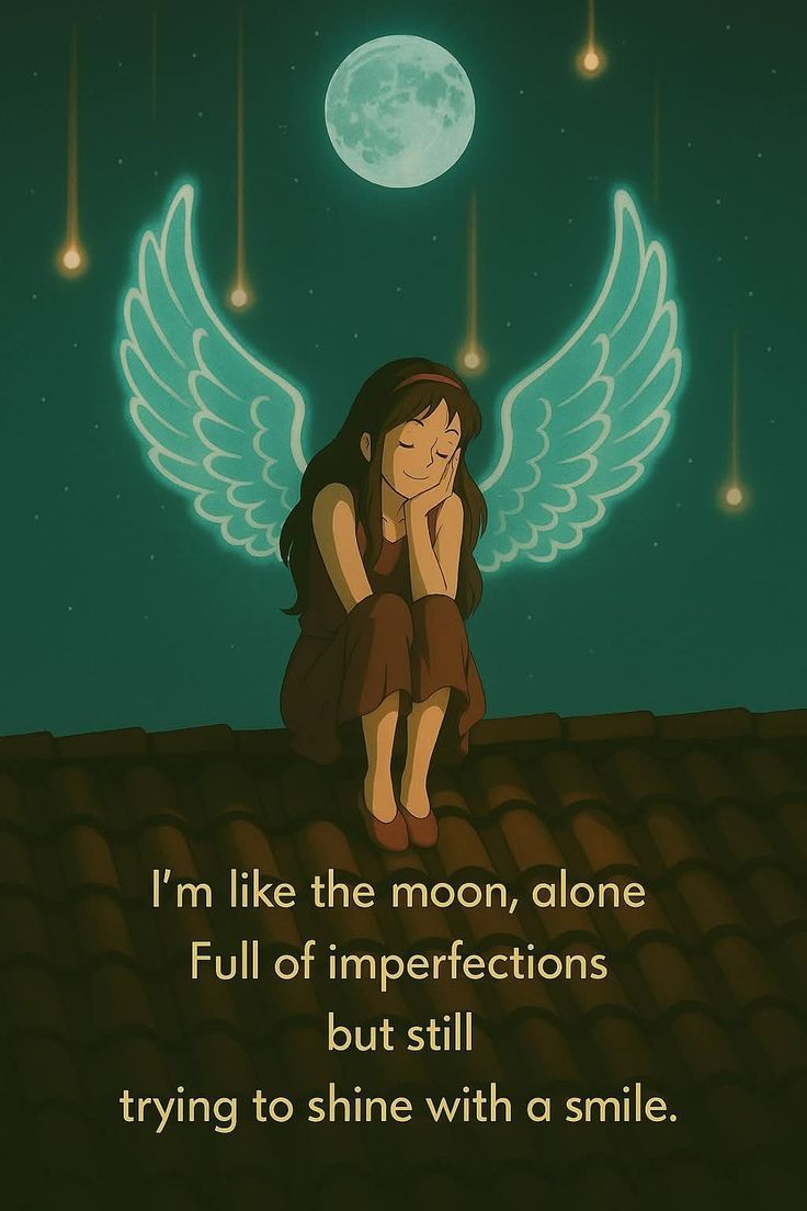 Winged Girl Sitting Under Full Moon