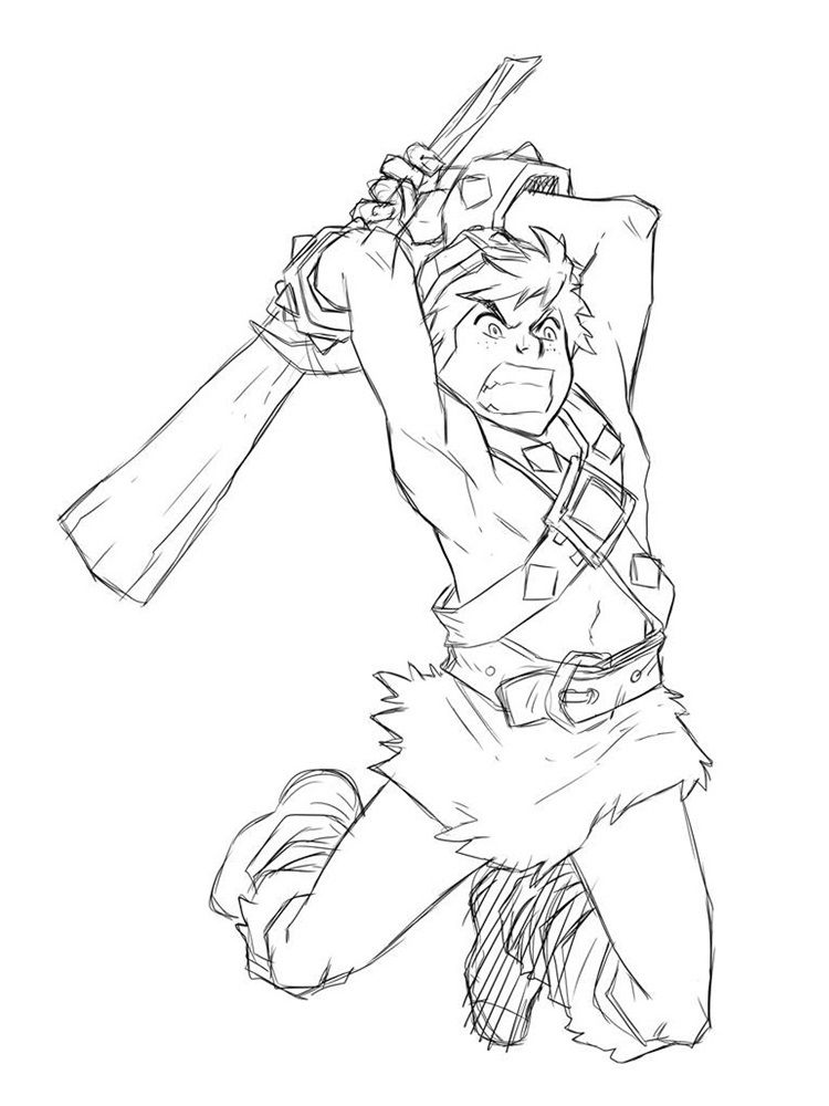 Barbarian Warrior Swinging Hammer Sketch