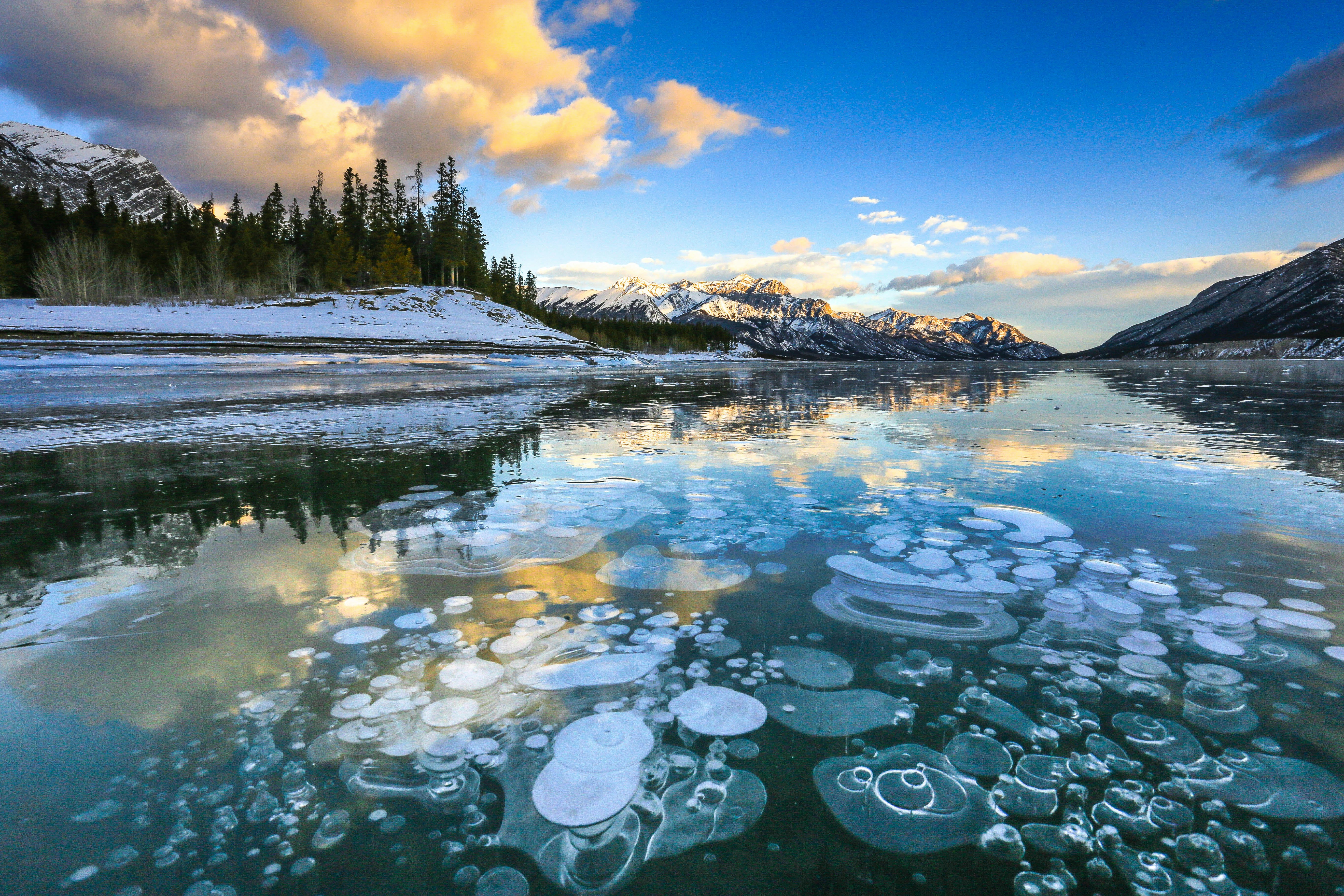 Ice Bubbles in Frozen Mountain Lake