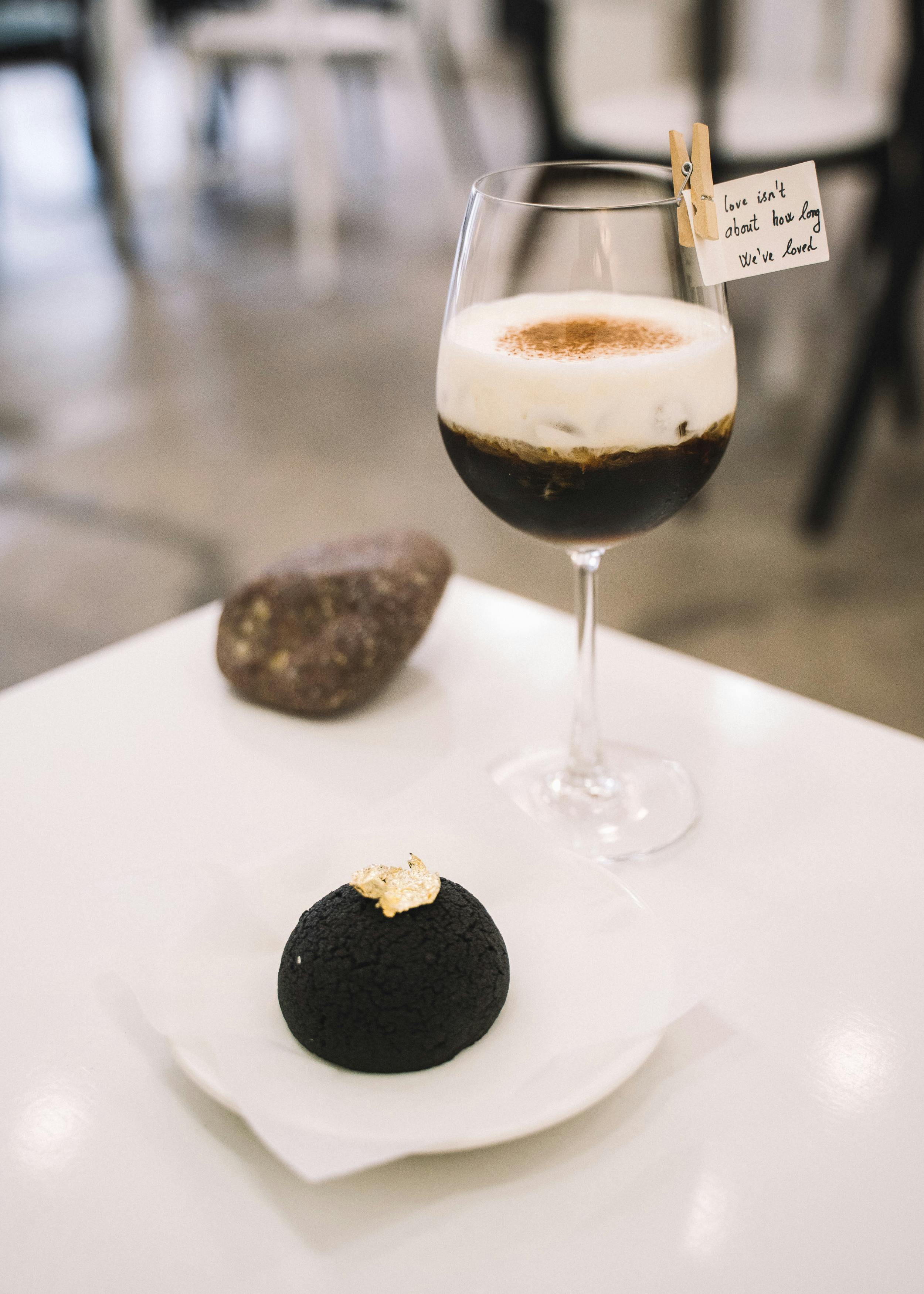 Black Chocolate Dessert and Coffee Drink