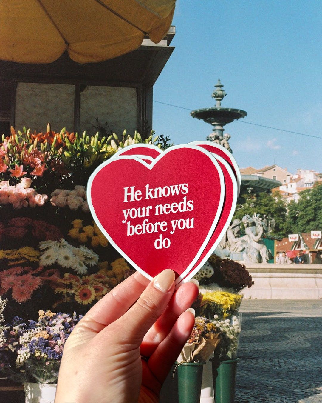 Hand Holding Heart Card at Flower Market