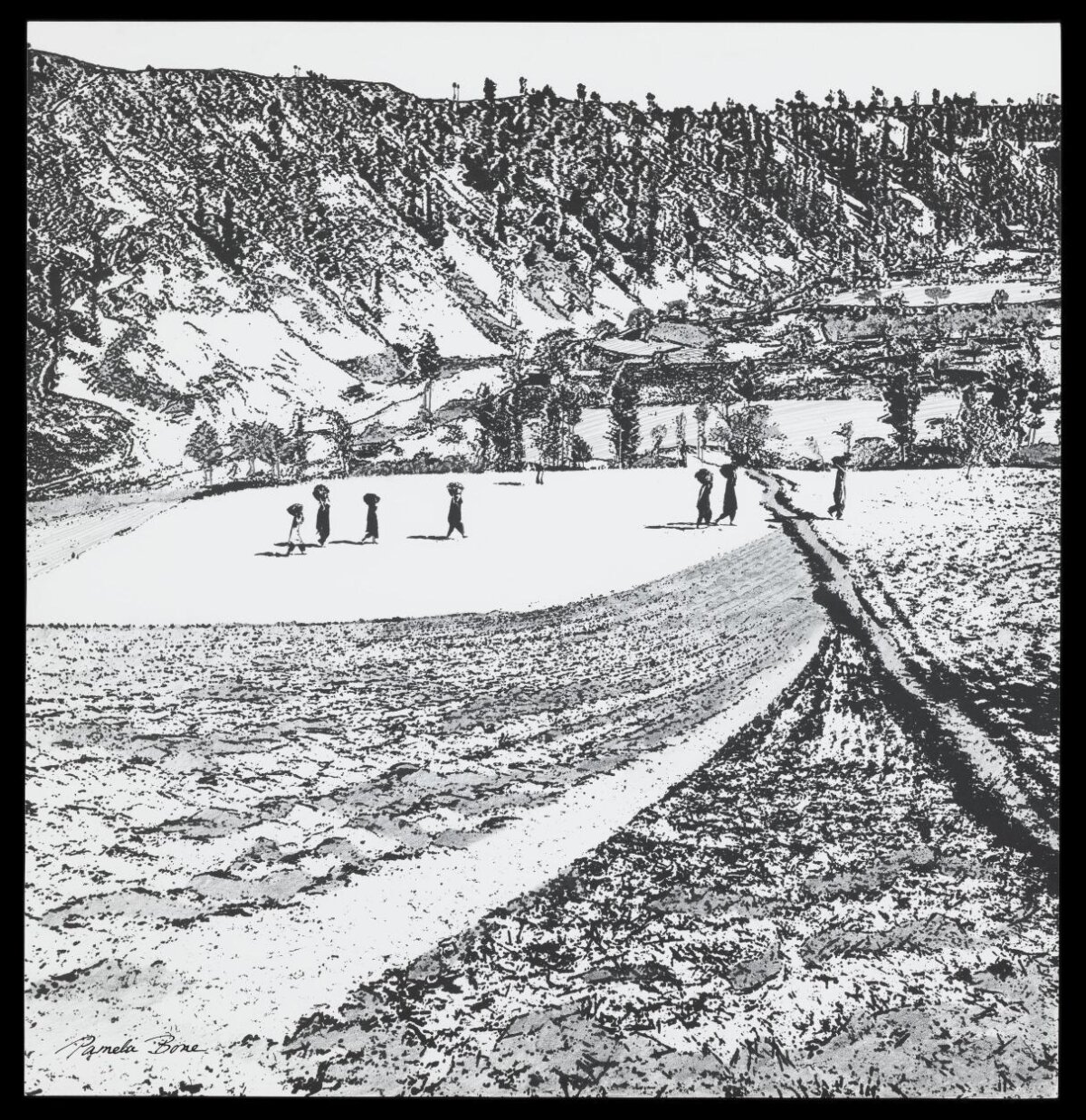 Women Walking in Hilly Countryside