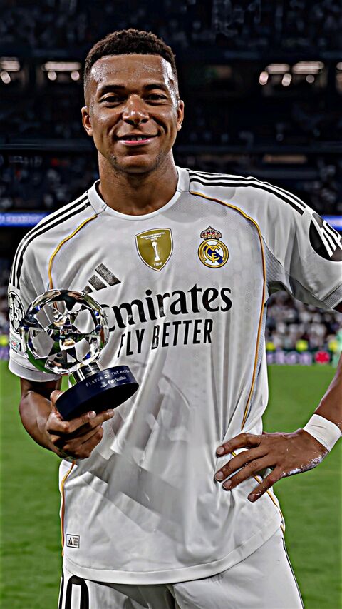 Mbappe with Man of the Match Trophy at Real Madrid