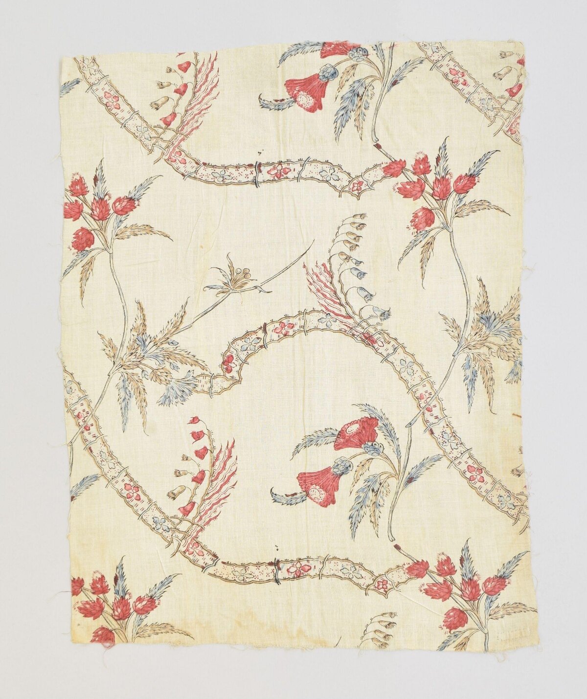 Antique Floral Printed Textile Fragment
