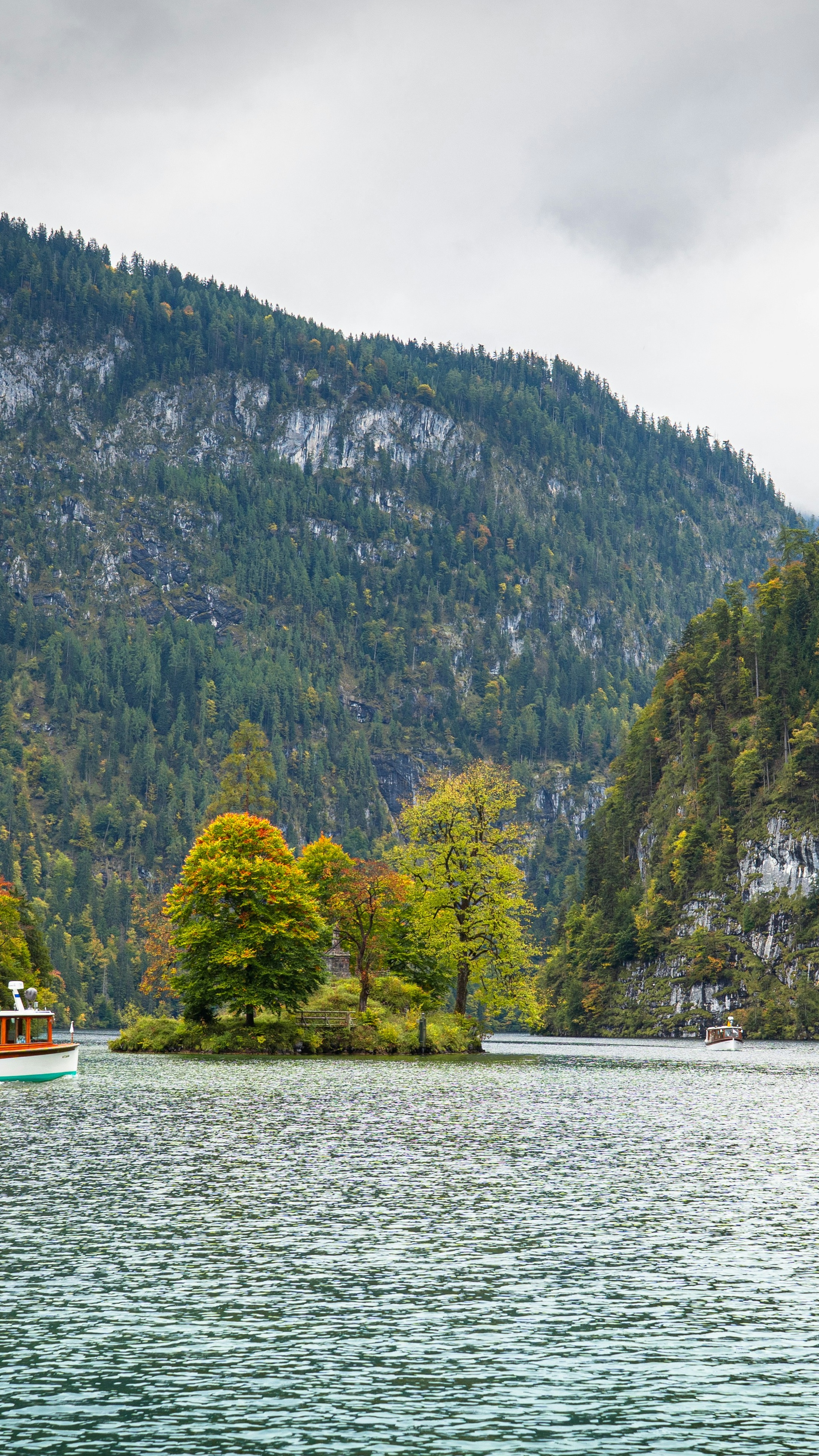 Autumn Mountain Lake With Island