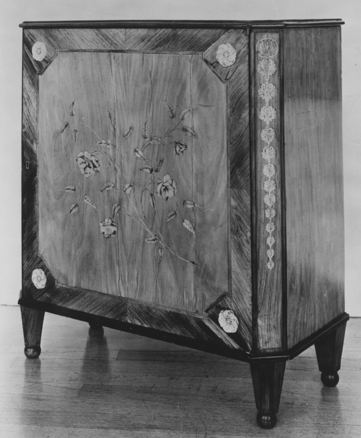Antique Floral Inlaid Wooden Cabinet