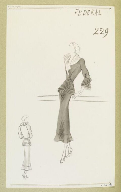 Vintage Dress Fashion Design Sketch