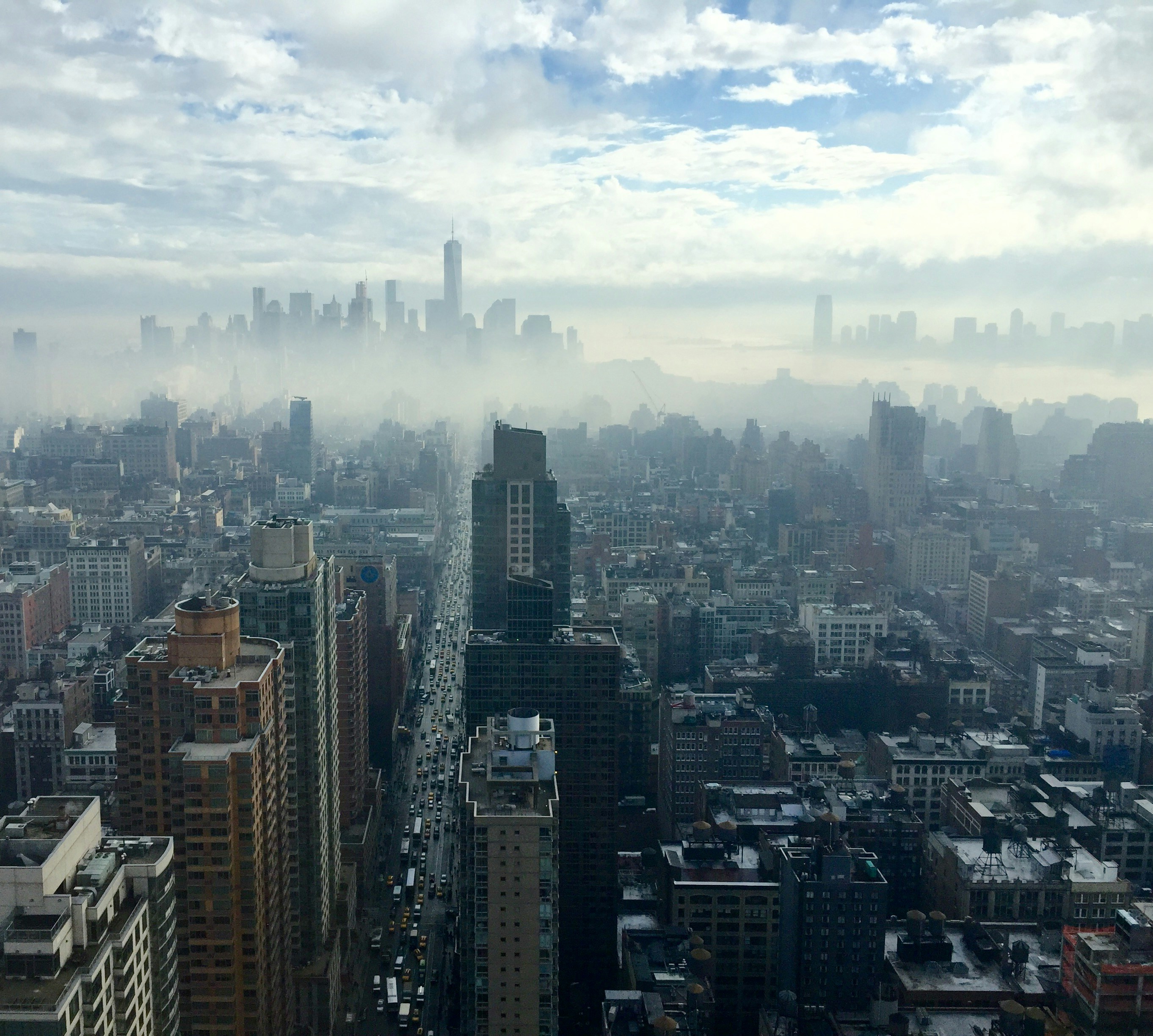 Foggy New York City Aerial View