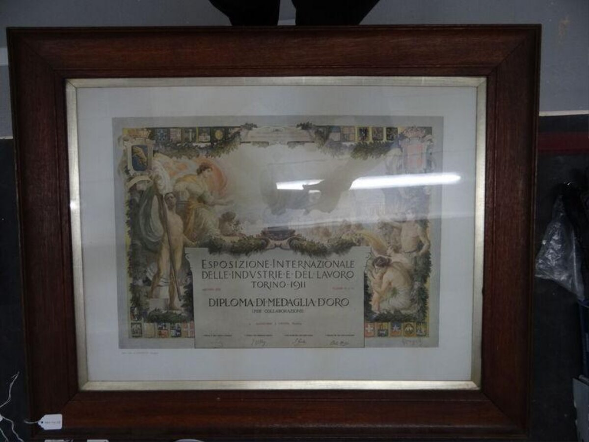 Framed 1911 Italian Gold Medal Diploma