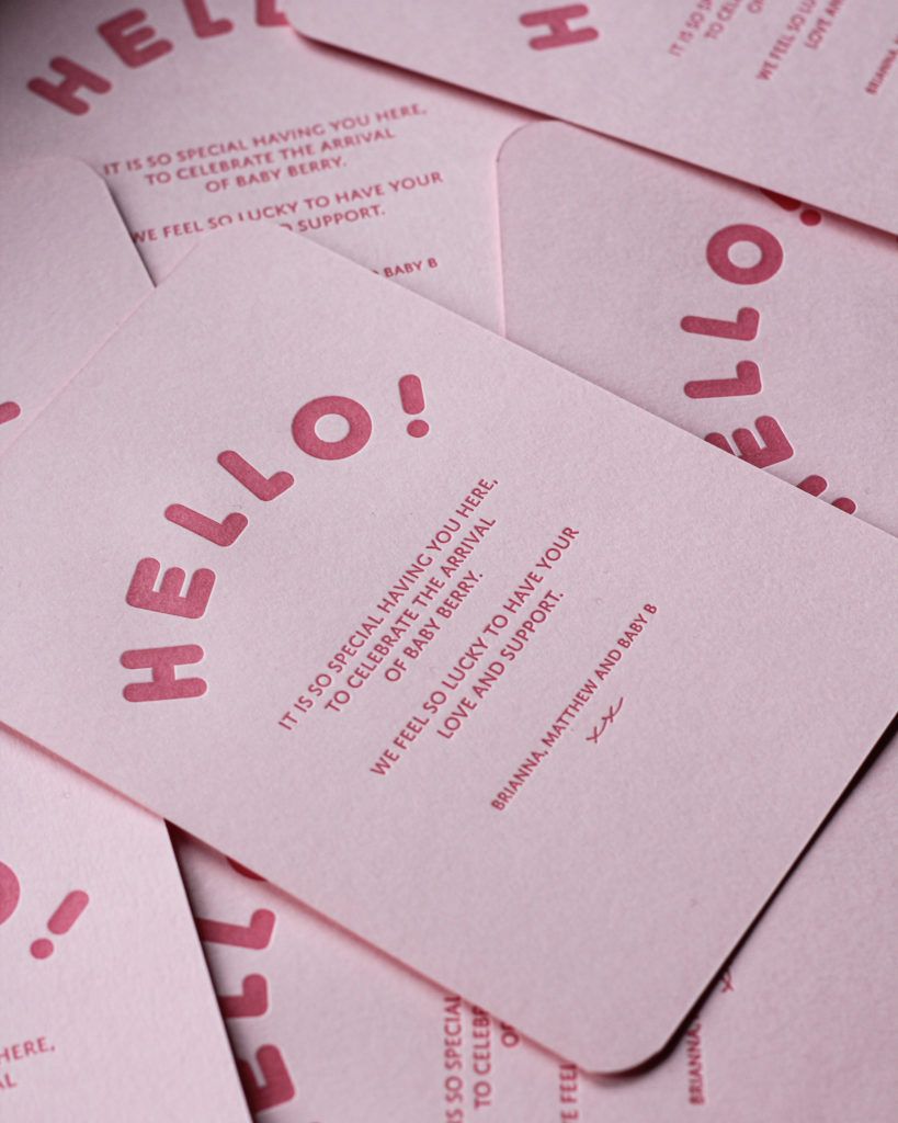 Pink Hello Baby Shower Invitation Cards