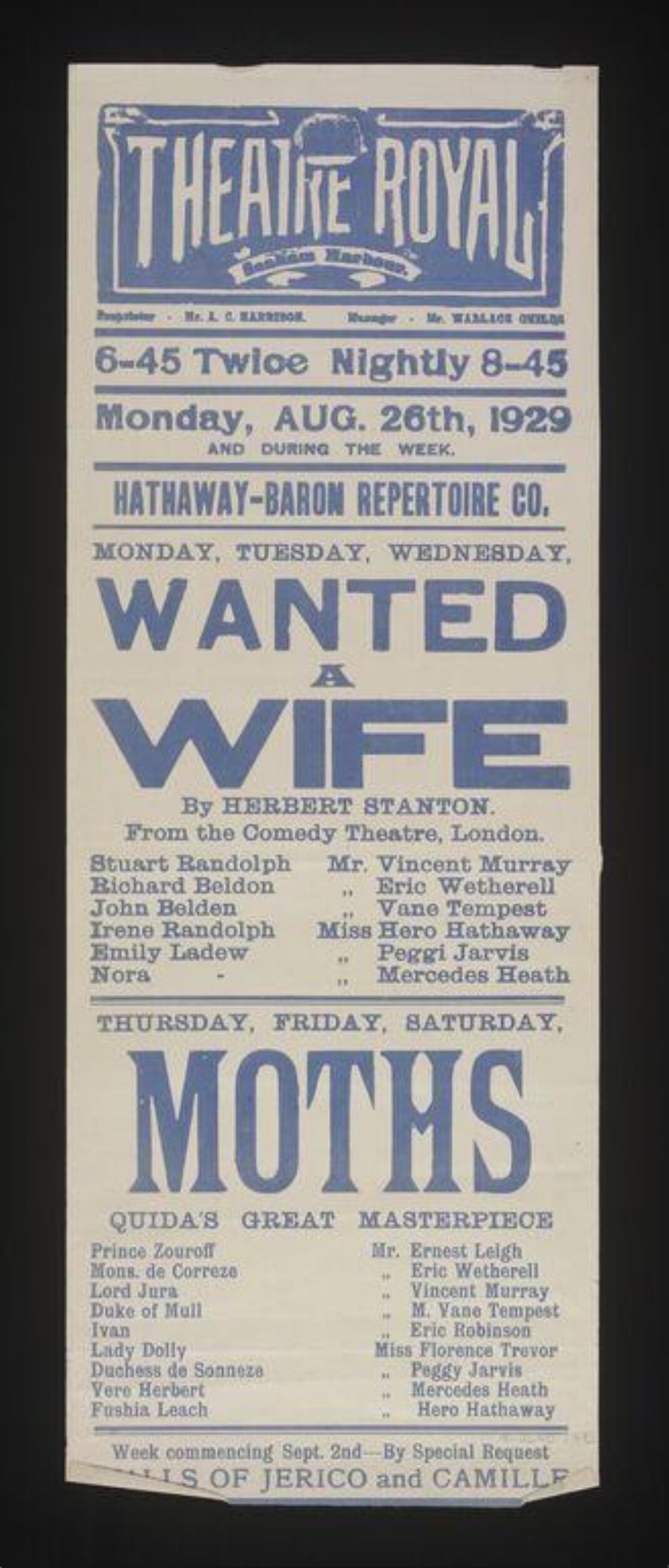 1929 Theatre Royal Playbill