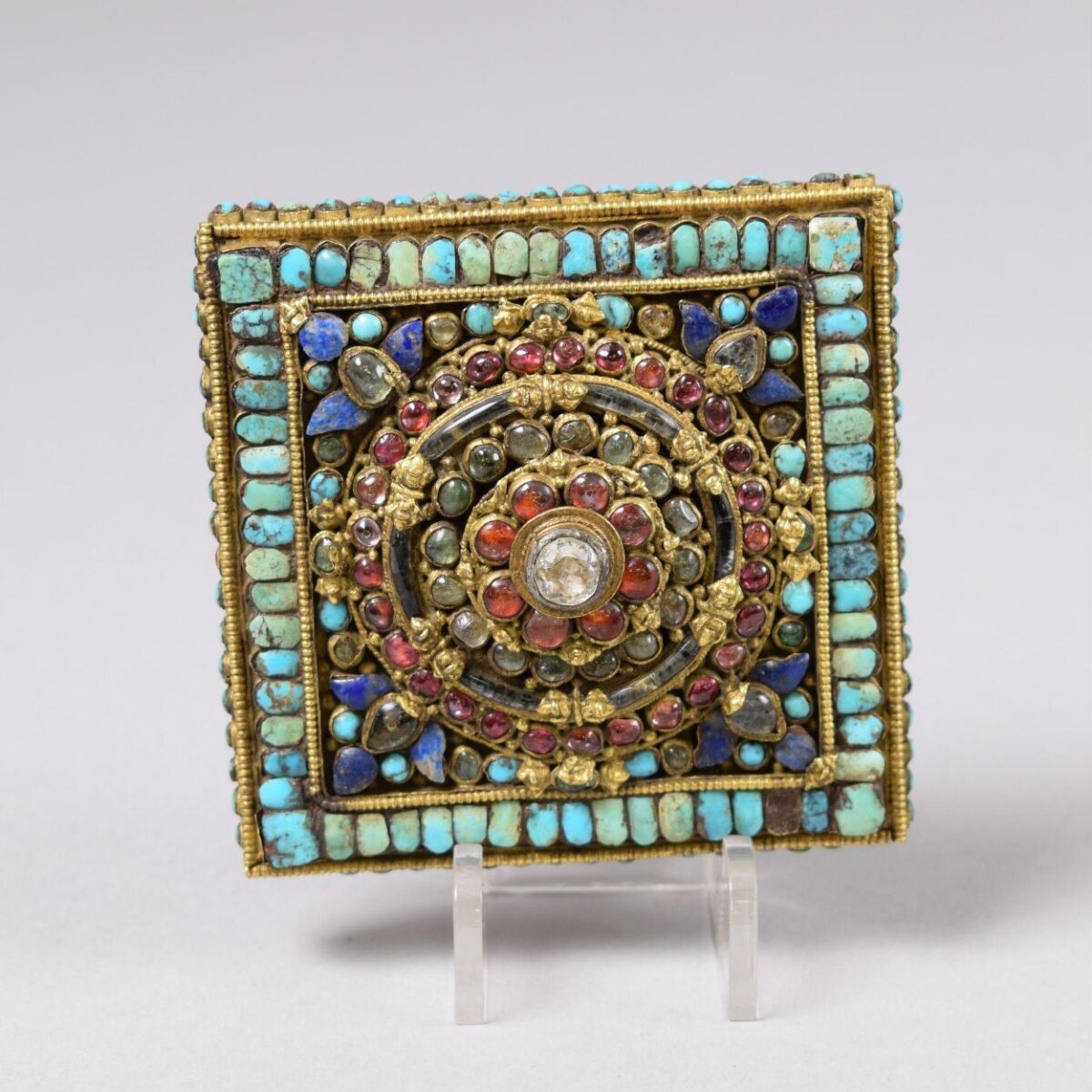 Inlaid Gemstone Square Ornament